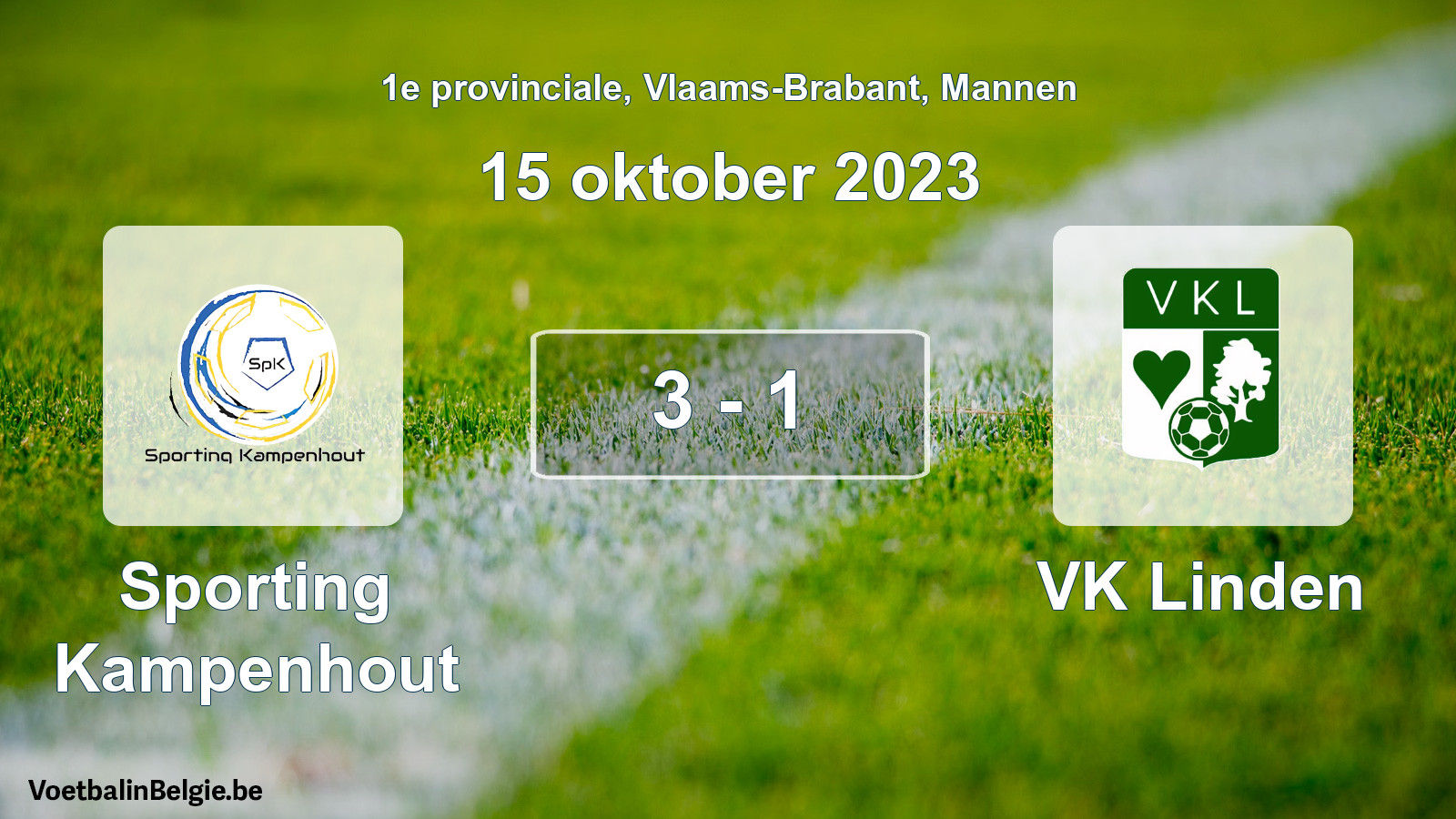 Gespeelde wedstrijd mannenvoetbal: Sporting Kampenhout - VK Linden 3 - 1 (15 oktober 2023)