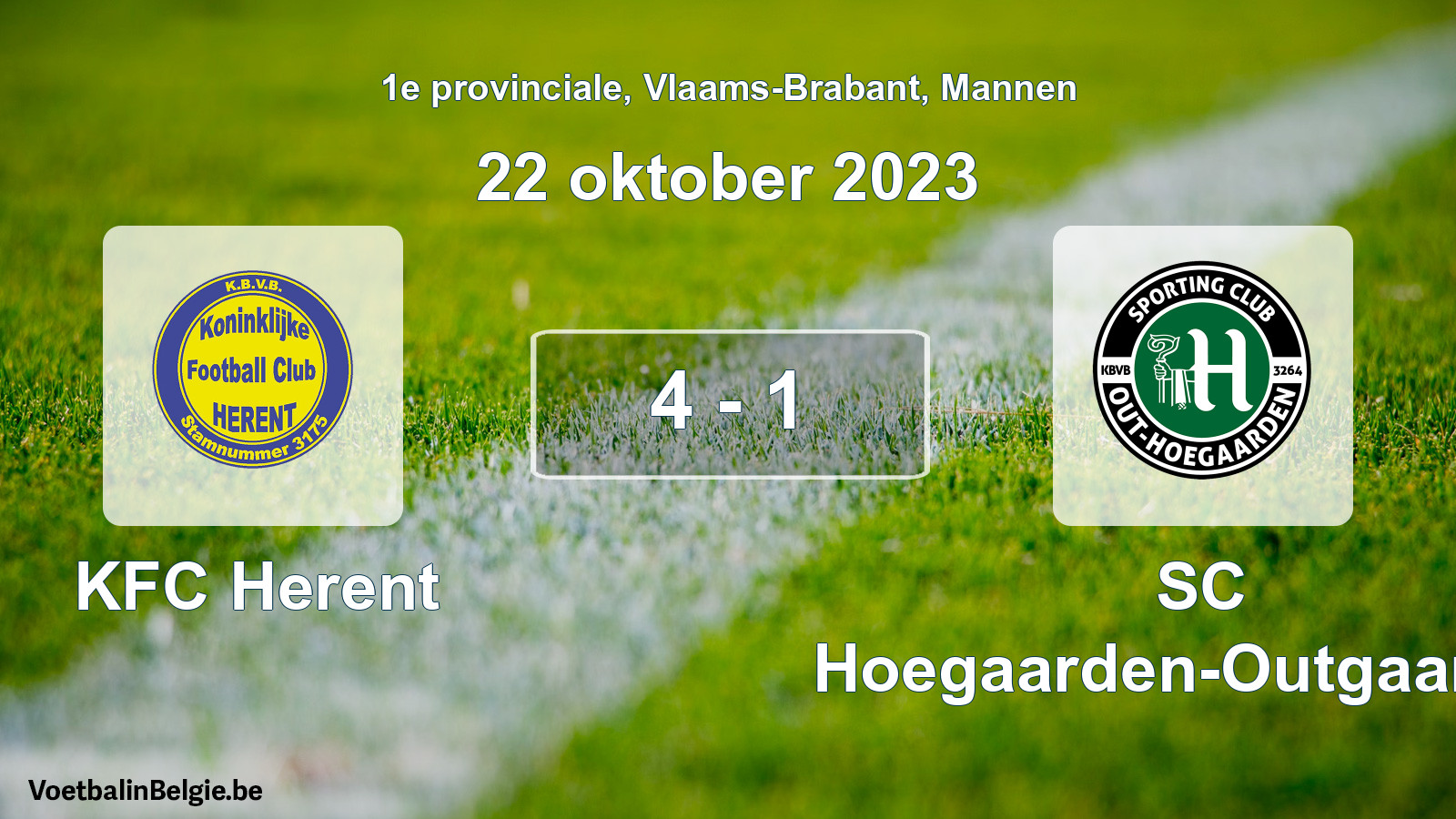 Gespeelde wedstrijd mannenvoetbal: KFC Herent - SC Hoegaarden-Outgaarden 4 - 1 (22 oktober 2023)