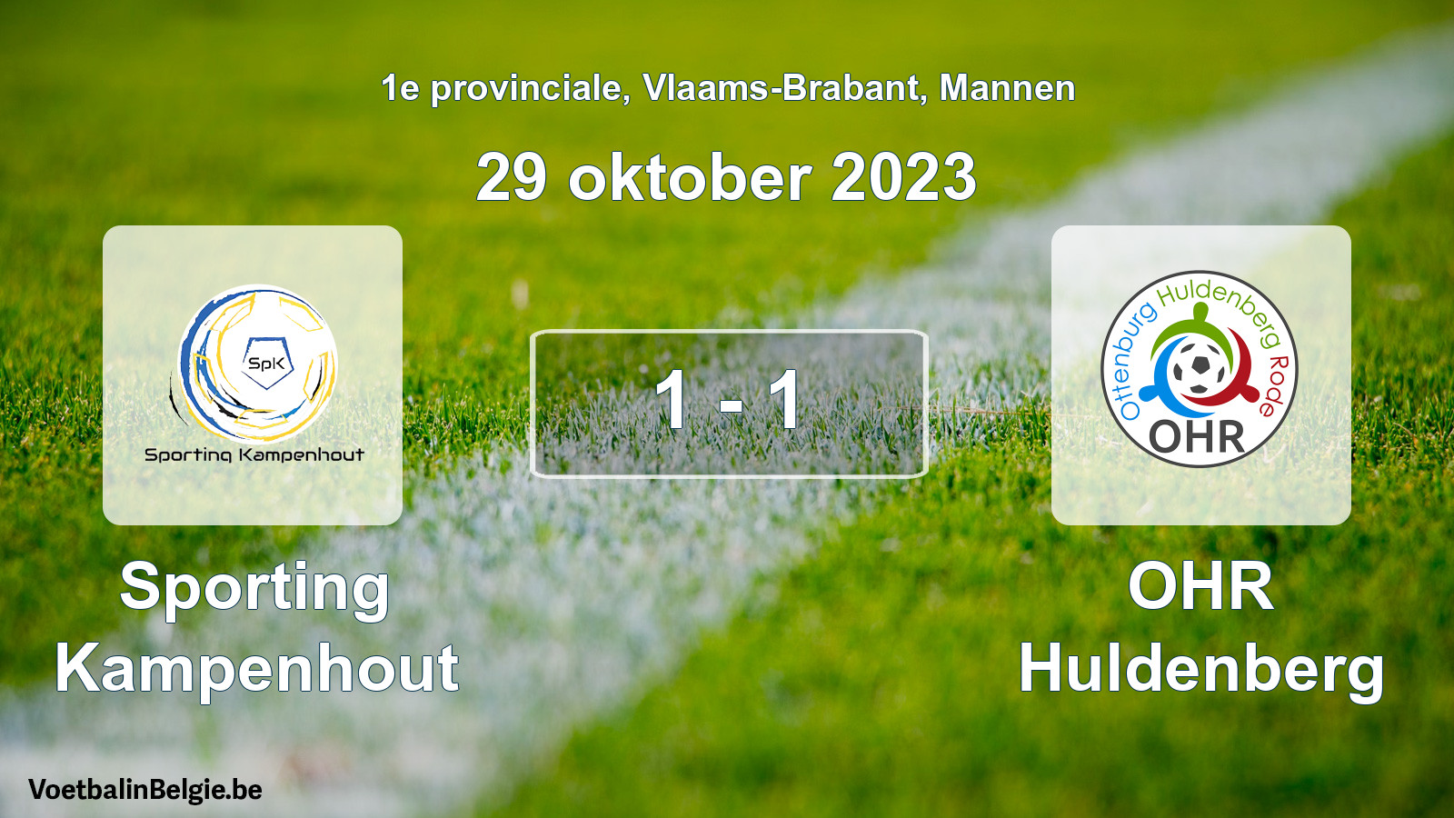 Gespeelde wedstrijd mannenvoetbal: Sporting Kampenhout - OHR Huldenberg 1 - 1 (29 oktober 2023)