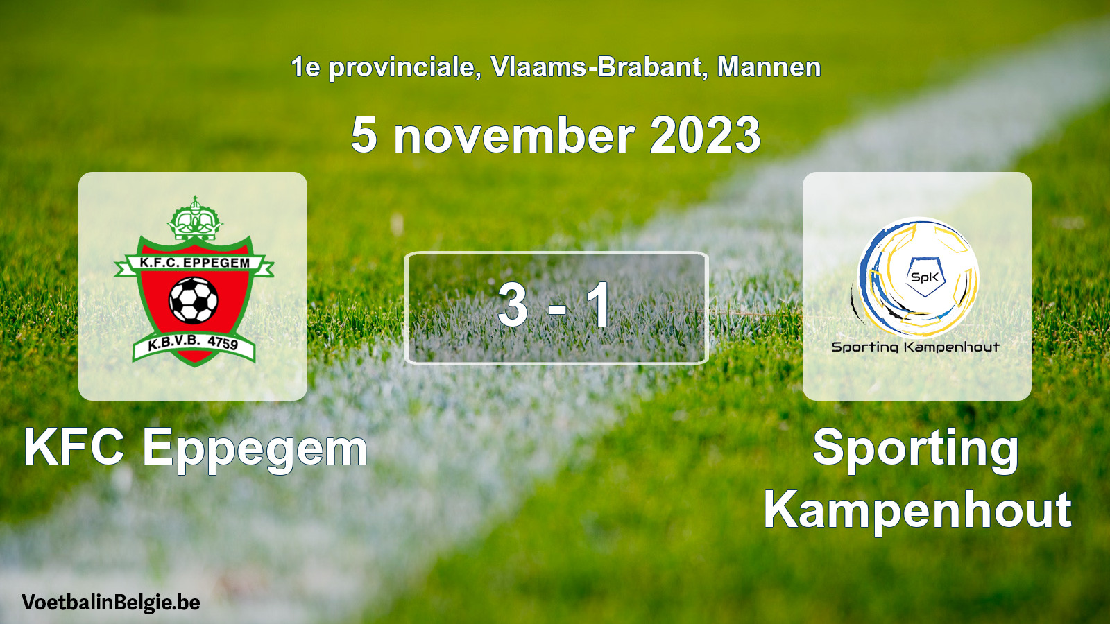Gespeelde wedstrijd mannenvoetbal: KFC Eppegem - Sporting Kampenhout 3 - 1 (5 november 2023)