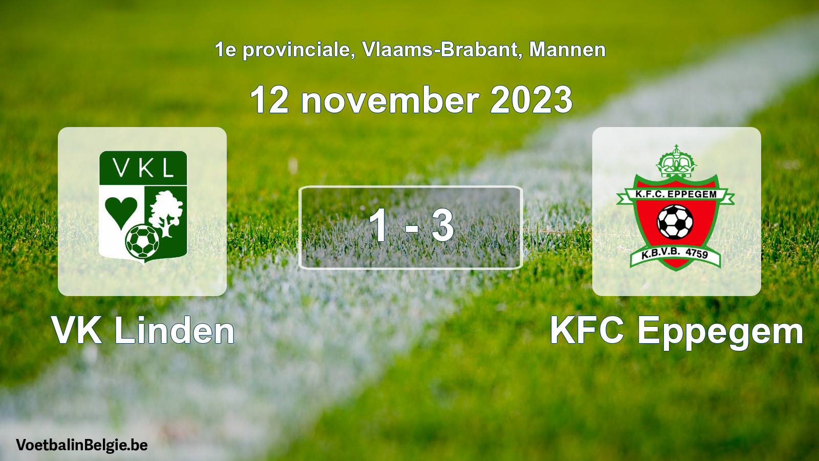 Gespeelde wedstrijd mannenvoetbal: VK Linden - KFC Eppegem 1 - 3 (12 november 2023)
