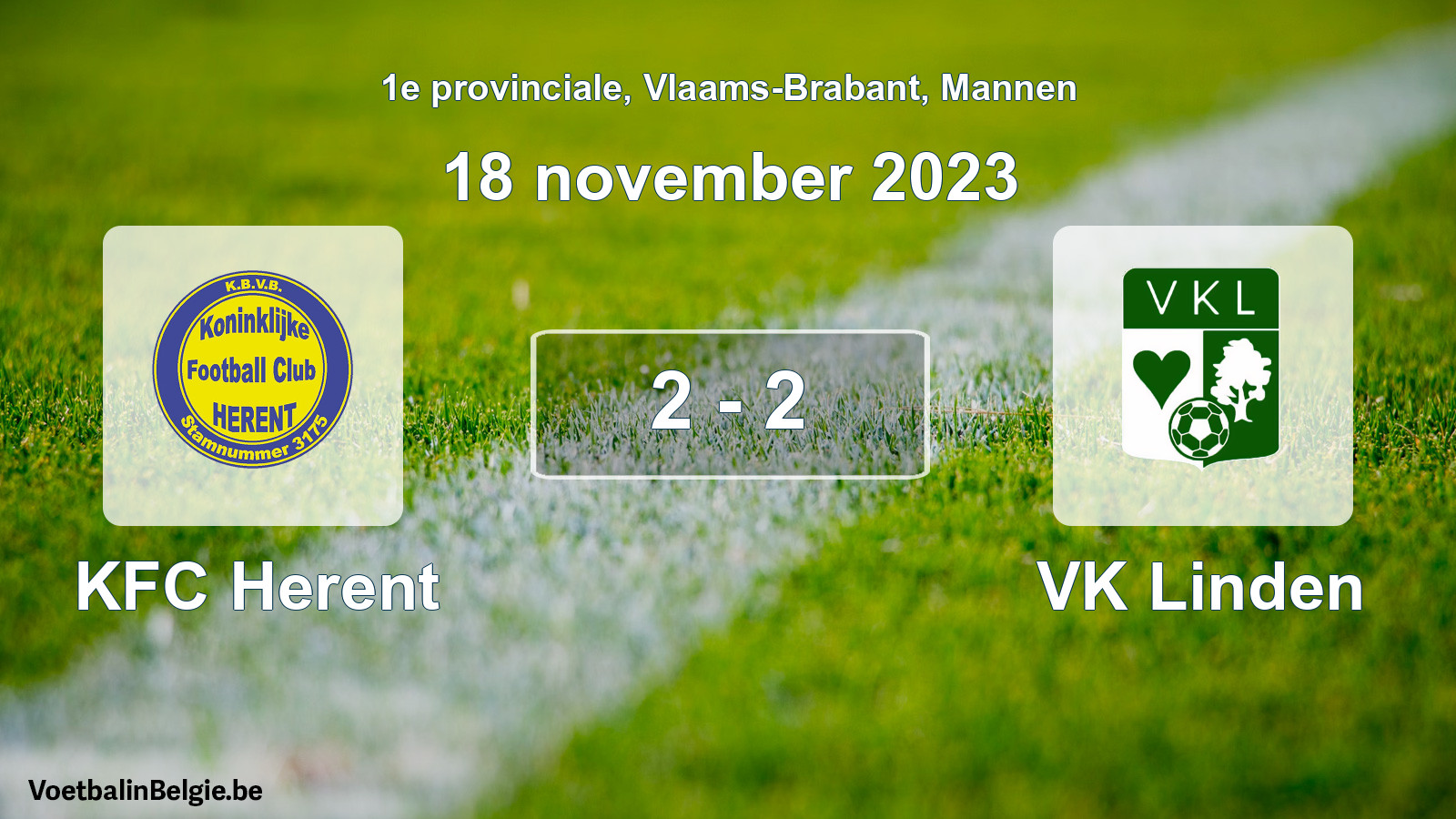 Gespeelde wedstrijd mannenvoetbal: KFC Herent - VK Linden 2 - 2 (18 november 2023)
