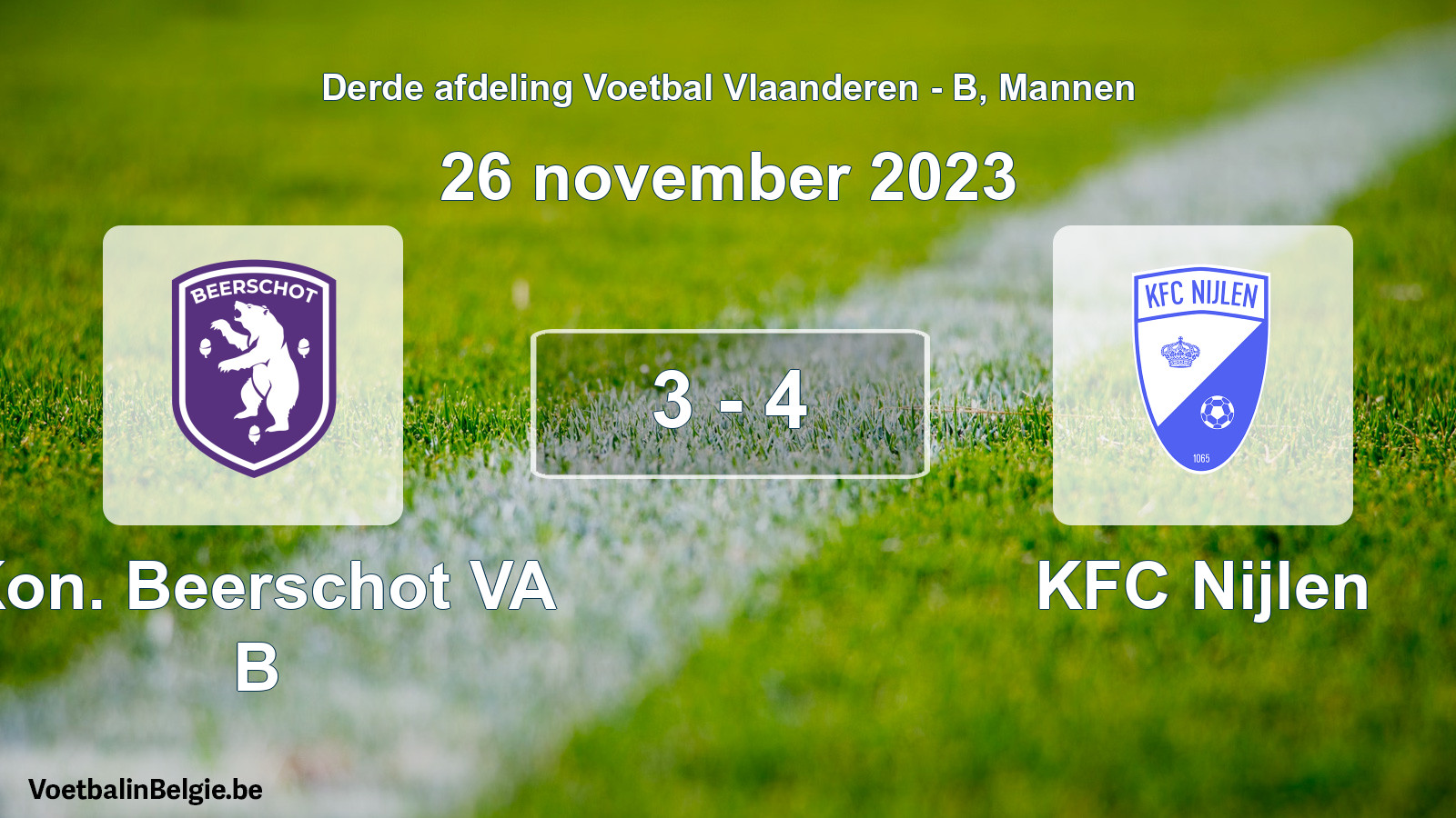 Gespeelde wedstrijd mannenvoetbal: Kon. Beerschot VA B - KFC Nijlen 3 - 4 (26 november 2023)