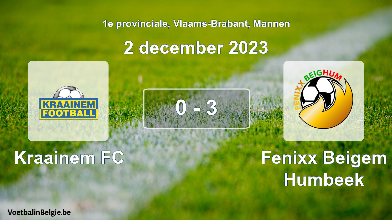 Gespeelde wedstrijd mannenvoetbal: Kraainem FC - Fenixx Beigem Humbeek 0 - 3 (2 december 2023)
