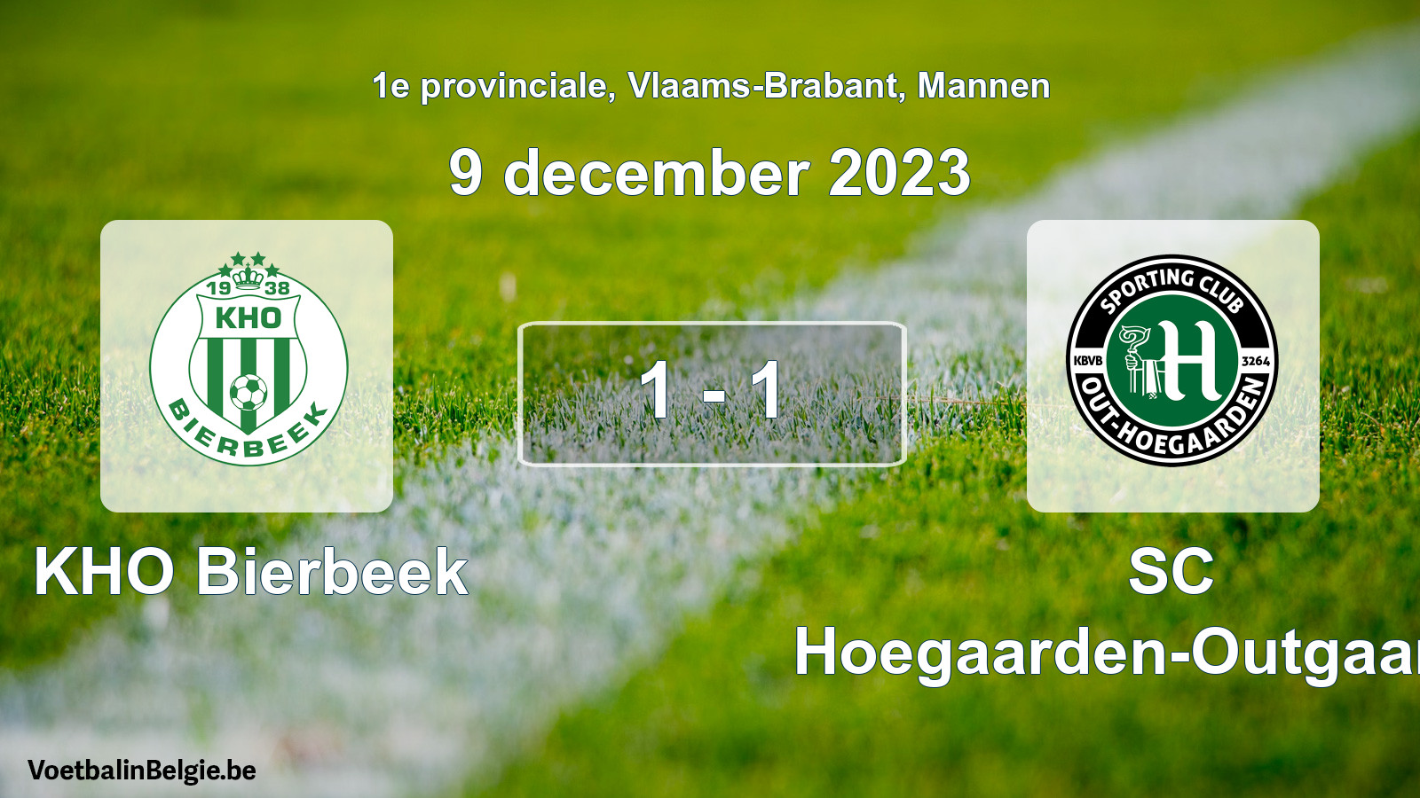 Gespeelde wedstrijd mannenvoetbal: KHO Bierbeek - SC Hoegaarden-Outgaarden 1 - 1 (9 december 2023)