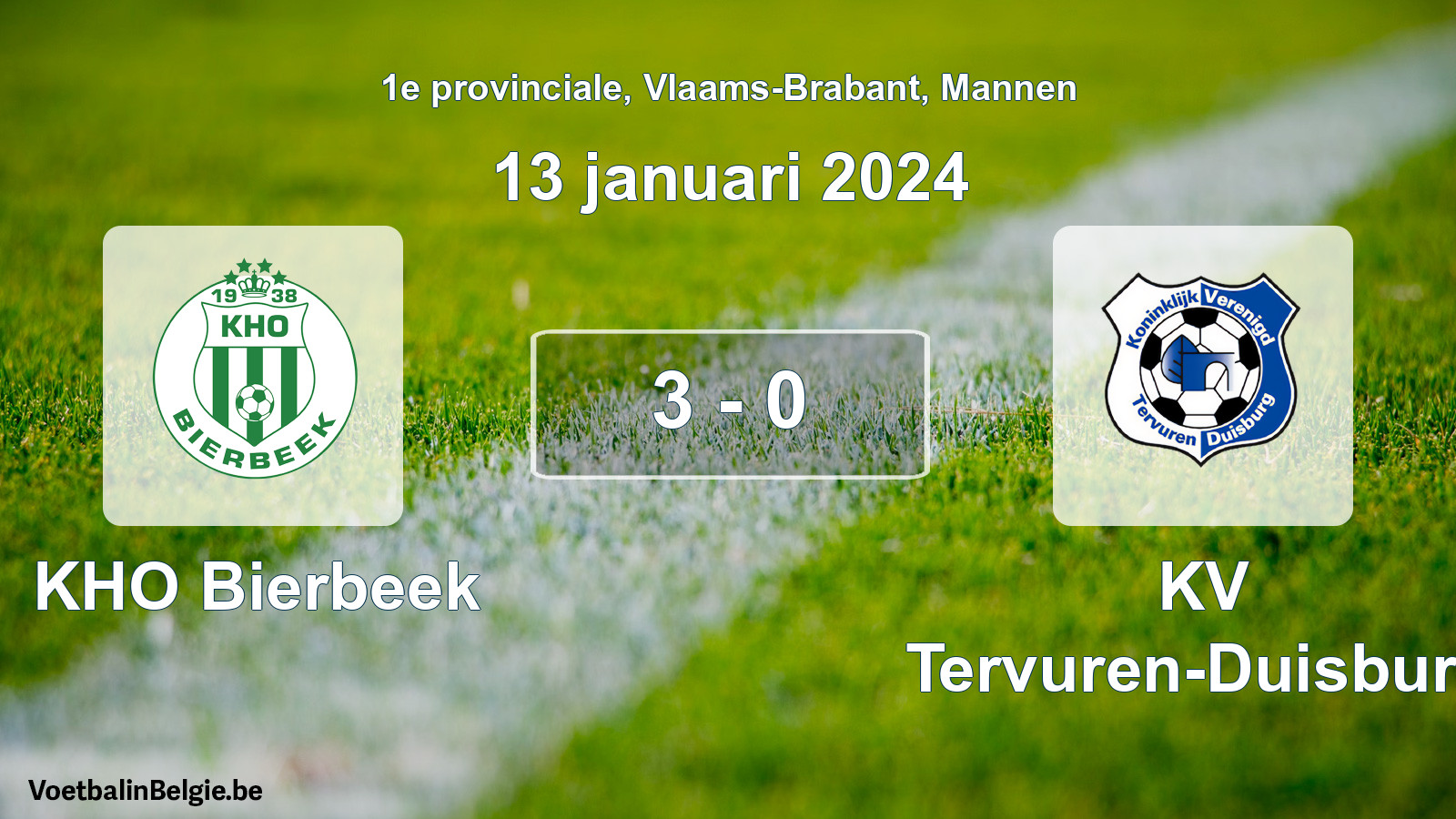 Gespeelde wedstrijd mannenvoetbal: KHO Bierbeek - KV Tervuren-Duisburg 3 - 0 (13 januari 2024)