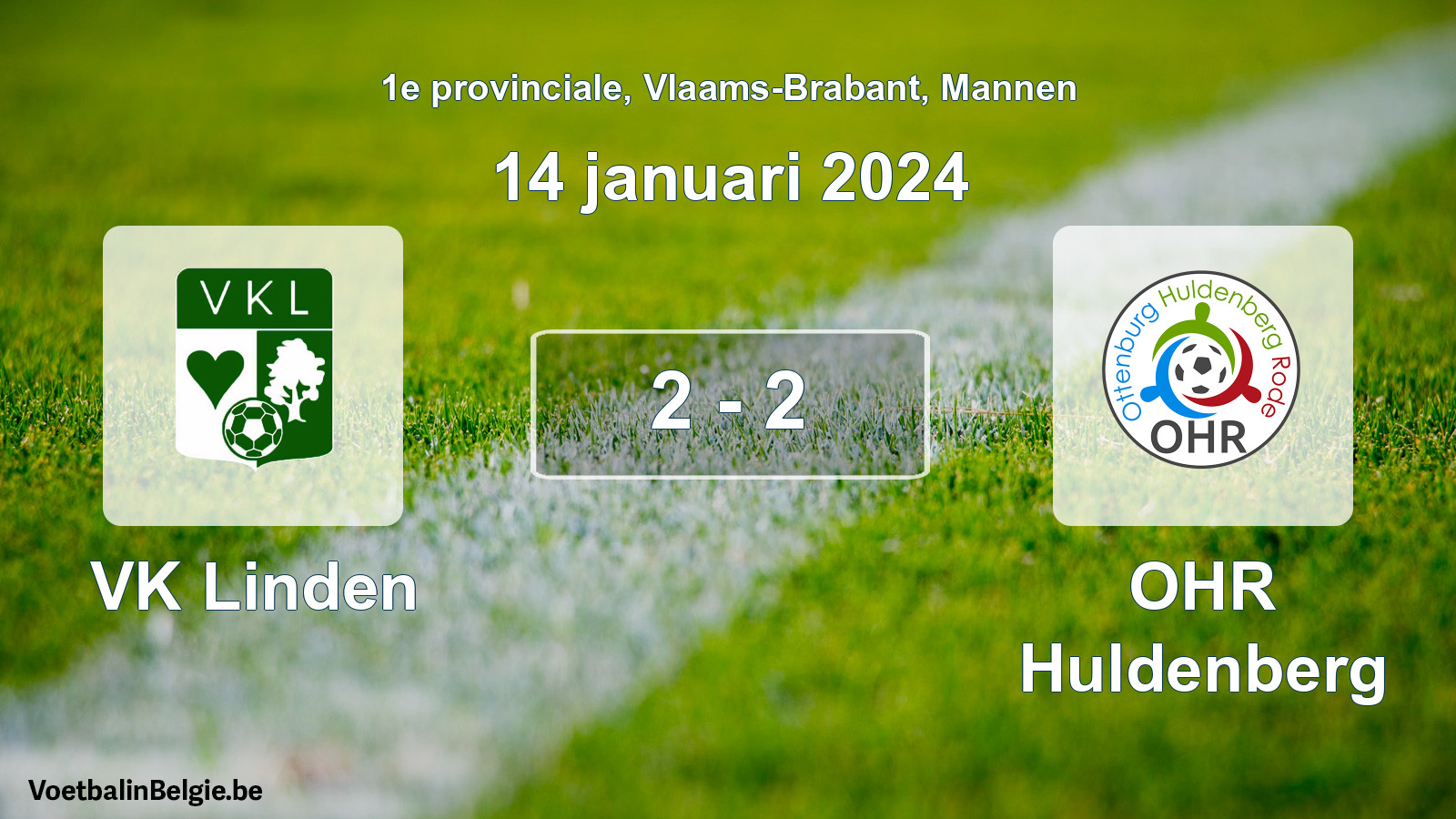 Gespeelde wedstrijd mannenvoetbal: VK Linden - OHR Huldenberg 2 - 2 (14 januari 2024)