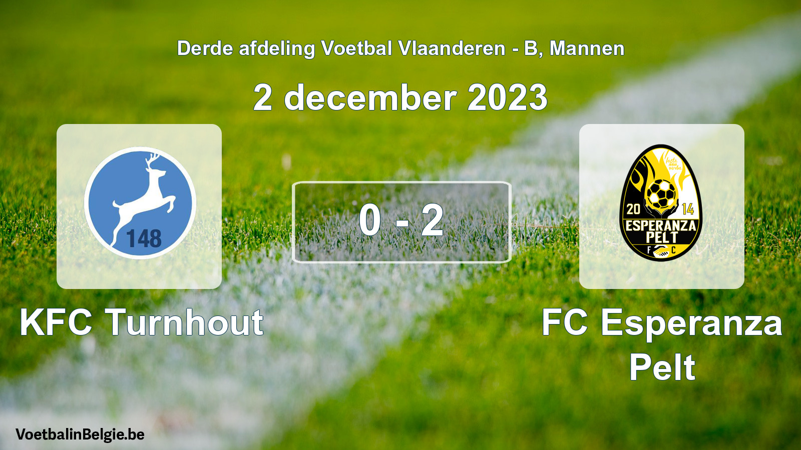 Gespeelde wedstrijd mannenvoetbal: KFC Turnhout - FC Esperanza Pelt 0 - 2 (2 december 2023)