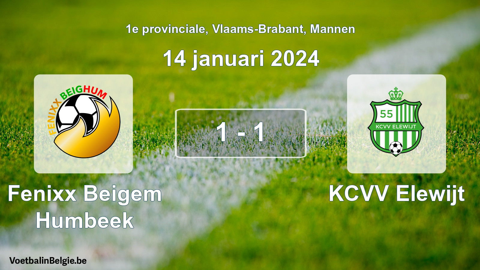Gespeelde wedstrijd mannenvoetbal: Fenixx Beigem Humbeek - KCVV Elewijt 1 - 1 (14 januari 2024)