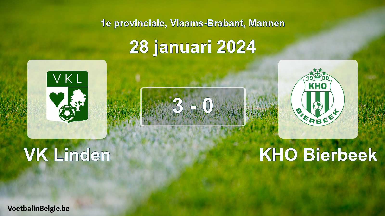 Gespeelde wedstrijd mannenvoetbal: VK Linden - KHO Bierbeek 3 - 0 (28 januari 2024)