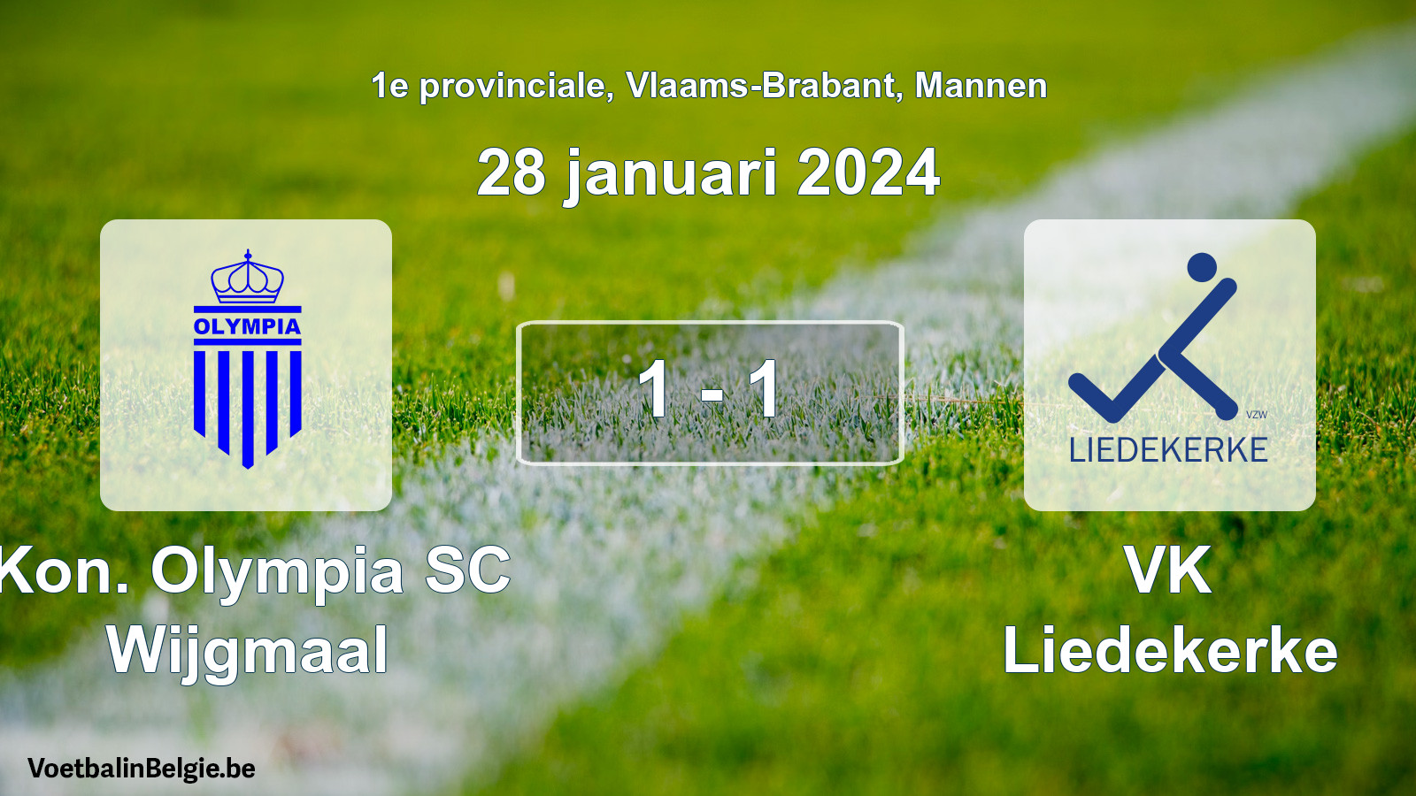 Gespeelde wedstrijd mannenvoetbal: Kon. Olympia SC Wijgmaal - VK Liedekerke 1 - 1 (28 januari 2024)