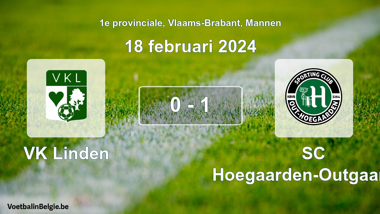 Gespeelde wedstrijd mannenvoetbal: VK Linden - SC Hoegaarden-Outgaarden 0 - 1 (18 februari 2024)