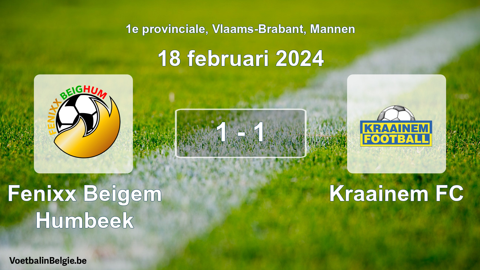 Gespeelde wedstrijd mannenvoetbal: Fenixx Beigem Humbeek - Kraainem FC 1 - 1 (18 februari 2024)
