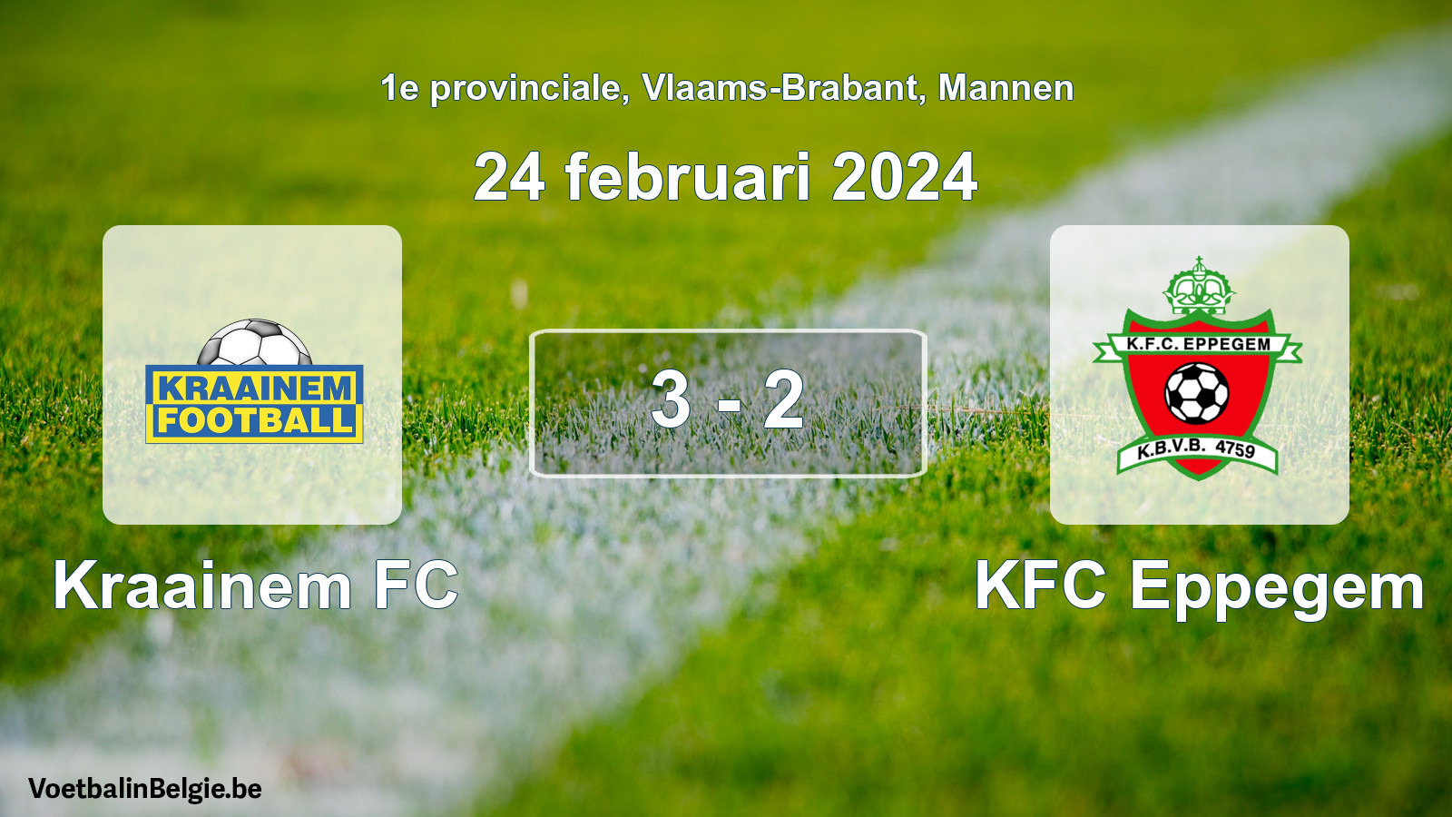 Gespeelde wedstrijd mannenvoetbal: Kraainem FC - KFC Eppegem 3 - 2 (24 februari 2024)