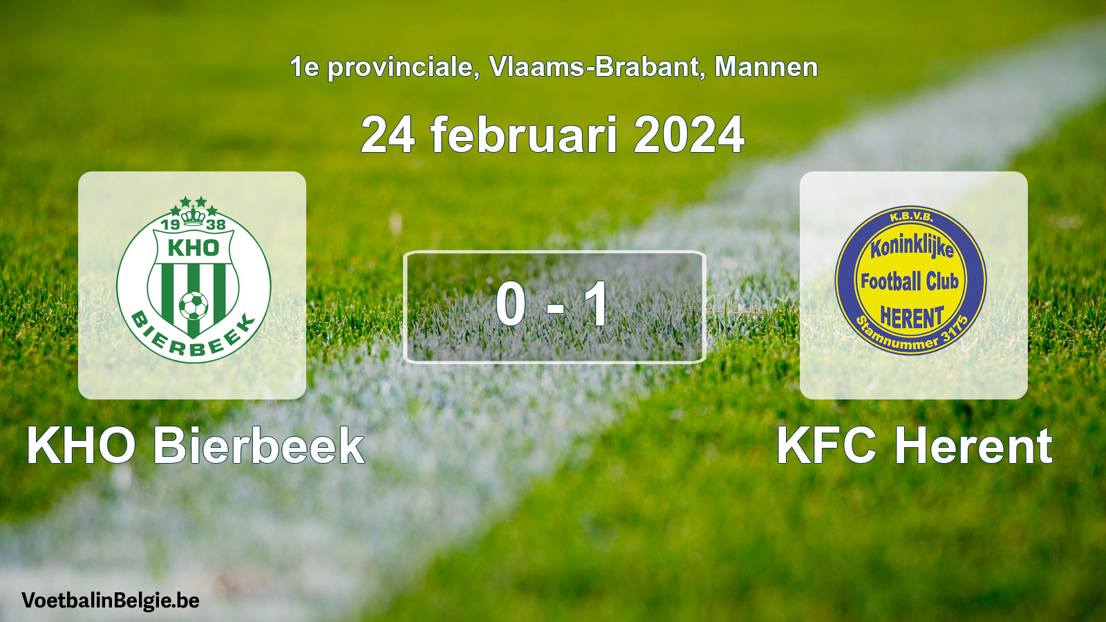 Gespeelde wedstrijd mannenvoetbal: KHO Bierbeek - KFC Herent 0 - 1 (24 februari 2024)