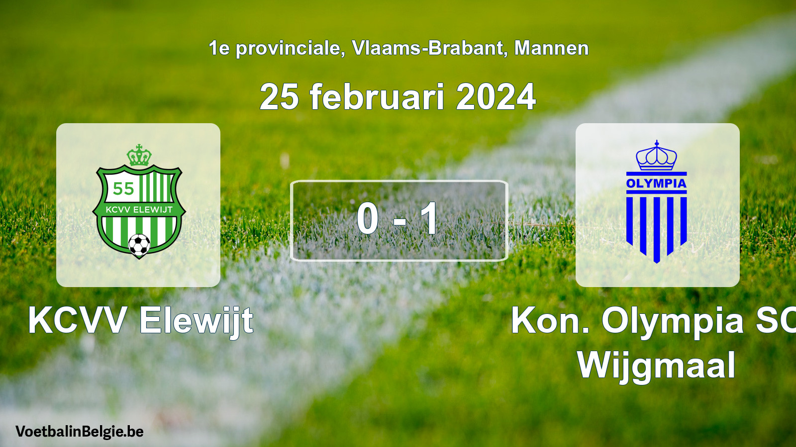 Gespeelde wedstrijd mannenvoetbal: KCVV Elewijt - Kon. Olympia SC Wijgmaal 0 - 1 (25 februari 2024)