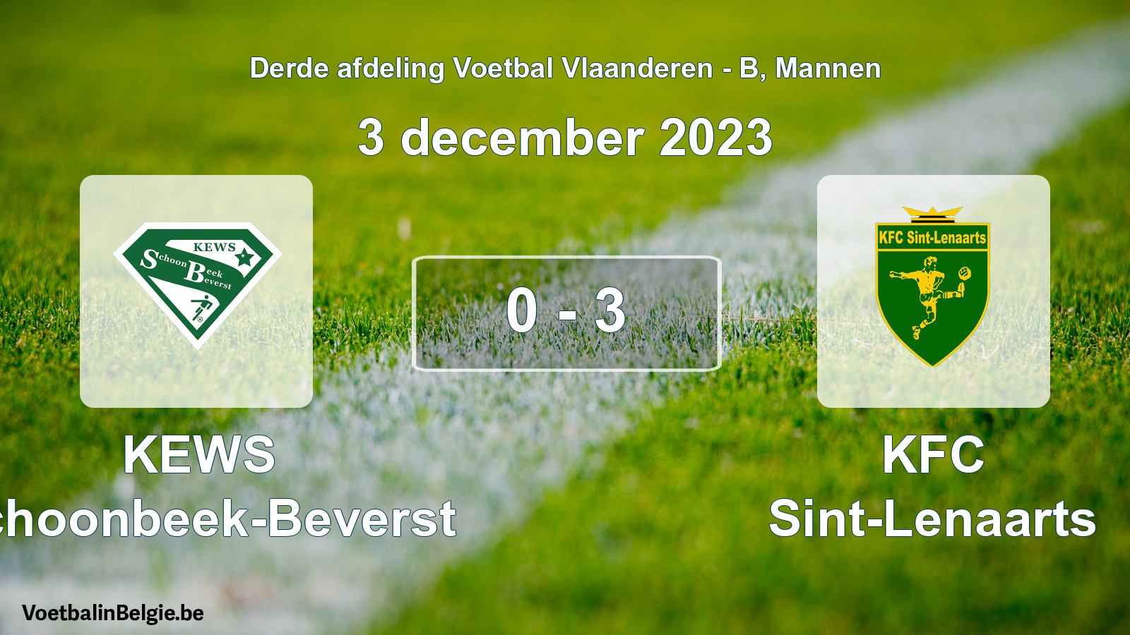 Gespeelde wedstrijd mannenvoetbal: KEWS Schoonbeek-Beverst - KFC Sint-Lenaarts 0 - 3 (3 december 2023)