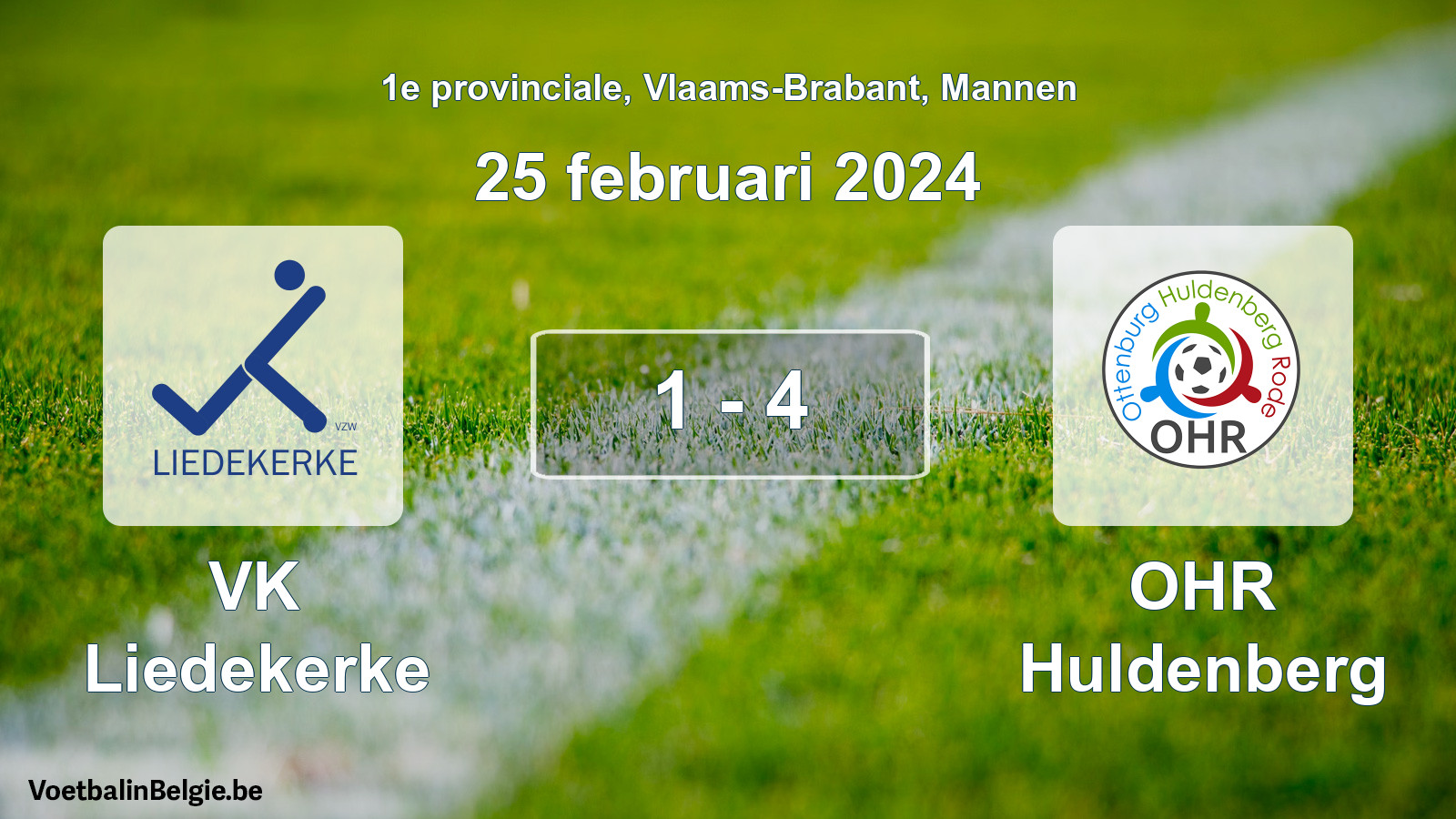 Gespeelde wedstrijd mannenvoetbal: VK Liedekerke - OHR Huldenberg 1 - 4 (25 februari 2024)