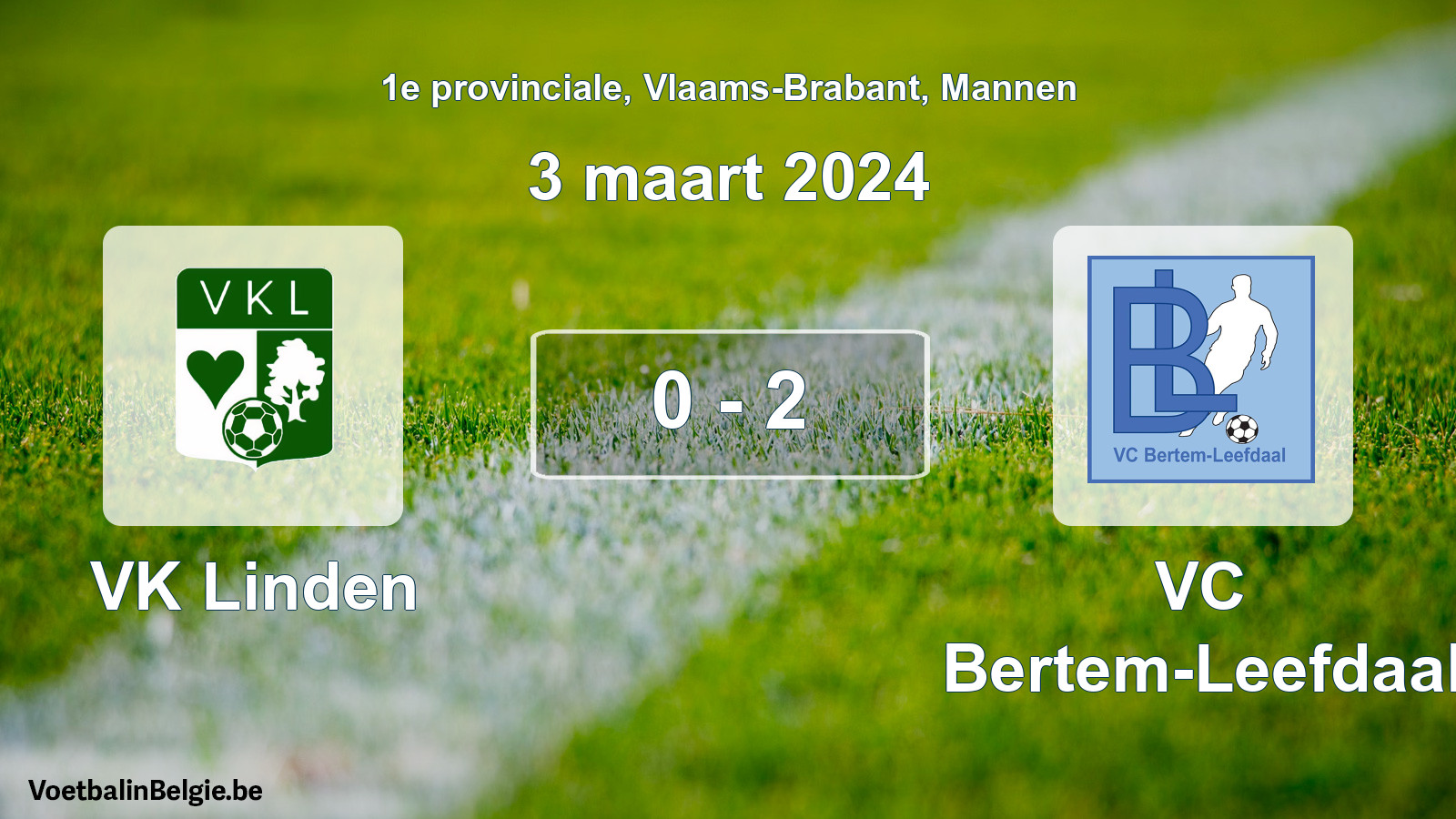 Gespeelde wedstrijd mannenvoetbal: VK Linden - VC Bertem-Leefdaal 0 - 2 (3 maart 2024)