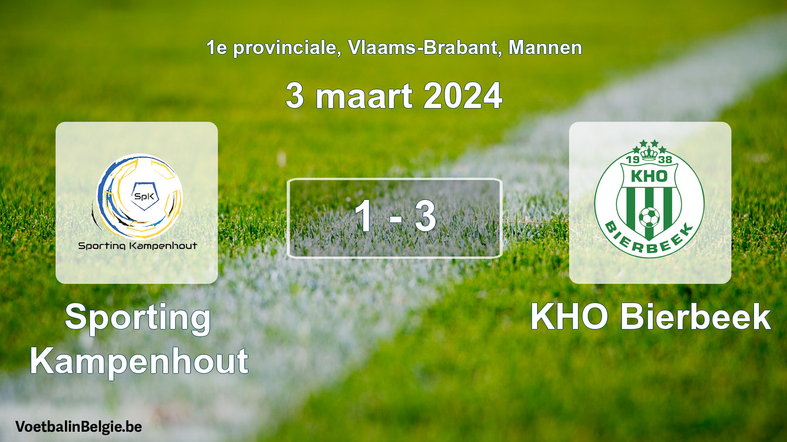 Gespeelde wedstrijd mannenvoetbal: Sporting Kampenhout - KHO Bierbeek 1 - 3 (3 maart 2024)