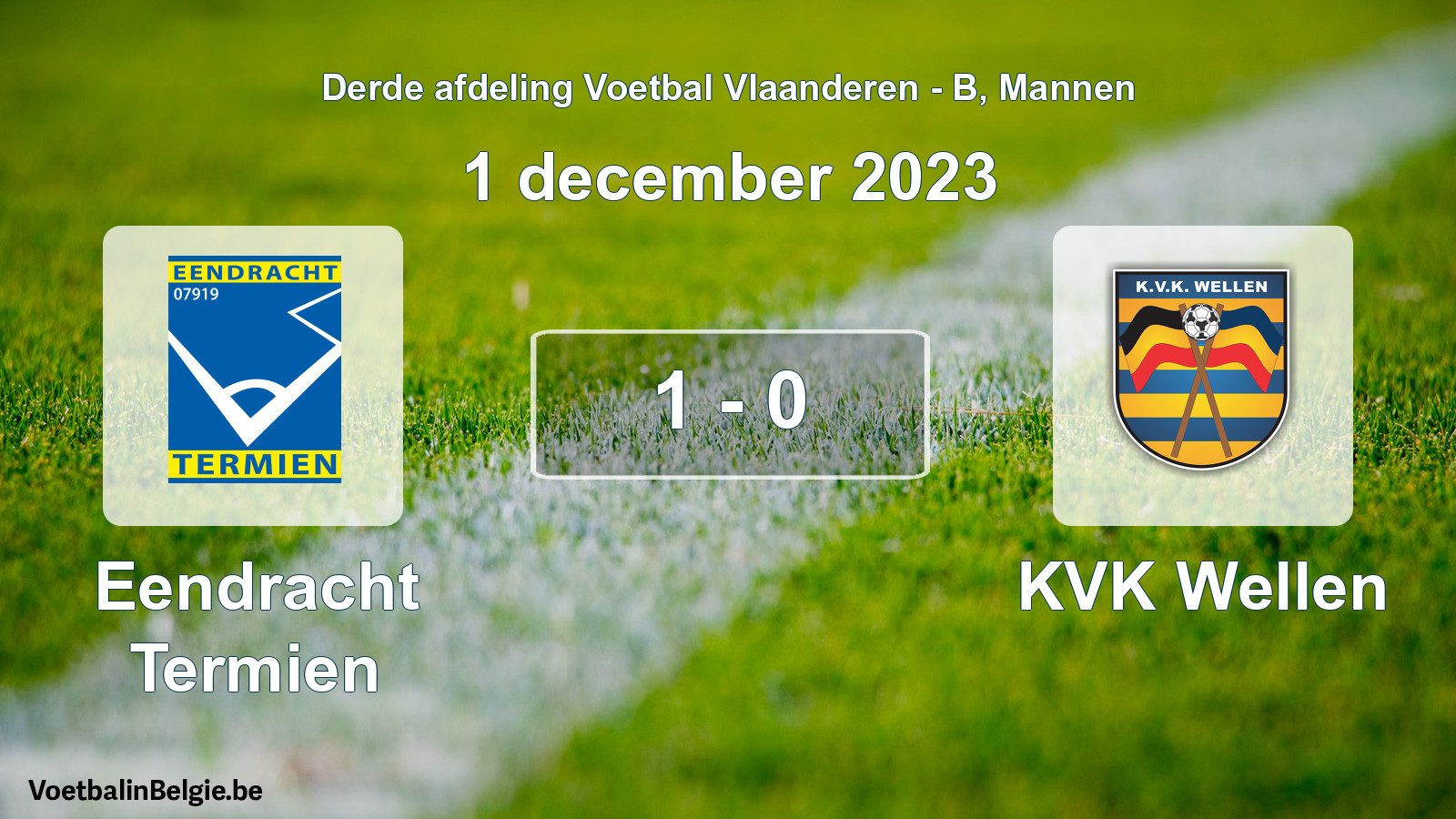 Gespeelde wedstrijd mannenvoetbal: Eendracht Termien - KVK Wellen 1 - 0 (1 december 2023)