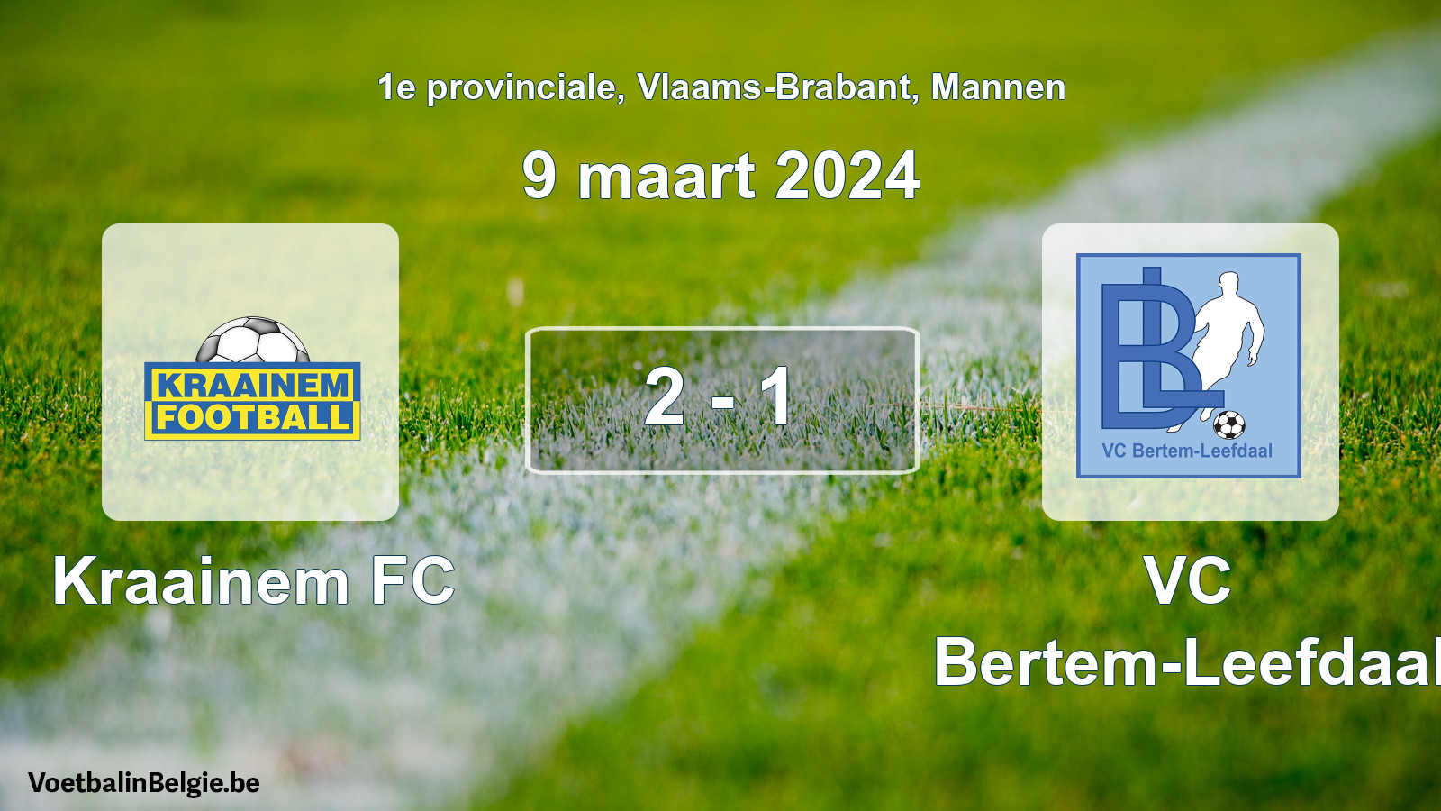 Gespeelde wedstrijd mannenvoetbal: Kraainem FC - VC Bertem-Leefdaal 2 - 1 (9 maart 2024)