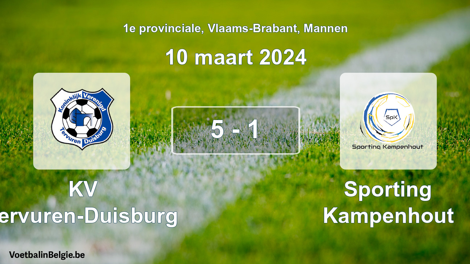 Gespeelde wedstrijd mannenvoetbal: KV Tervuren-Duisburg - Sporting Kampenhout 5 - 1 (10 maart 2024)