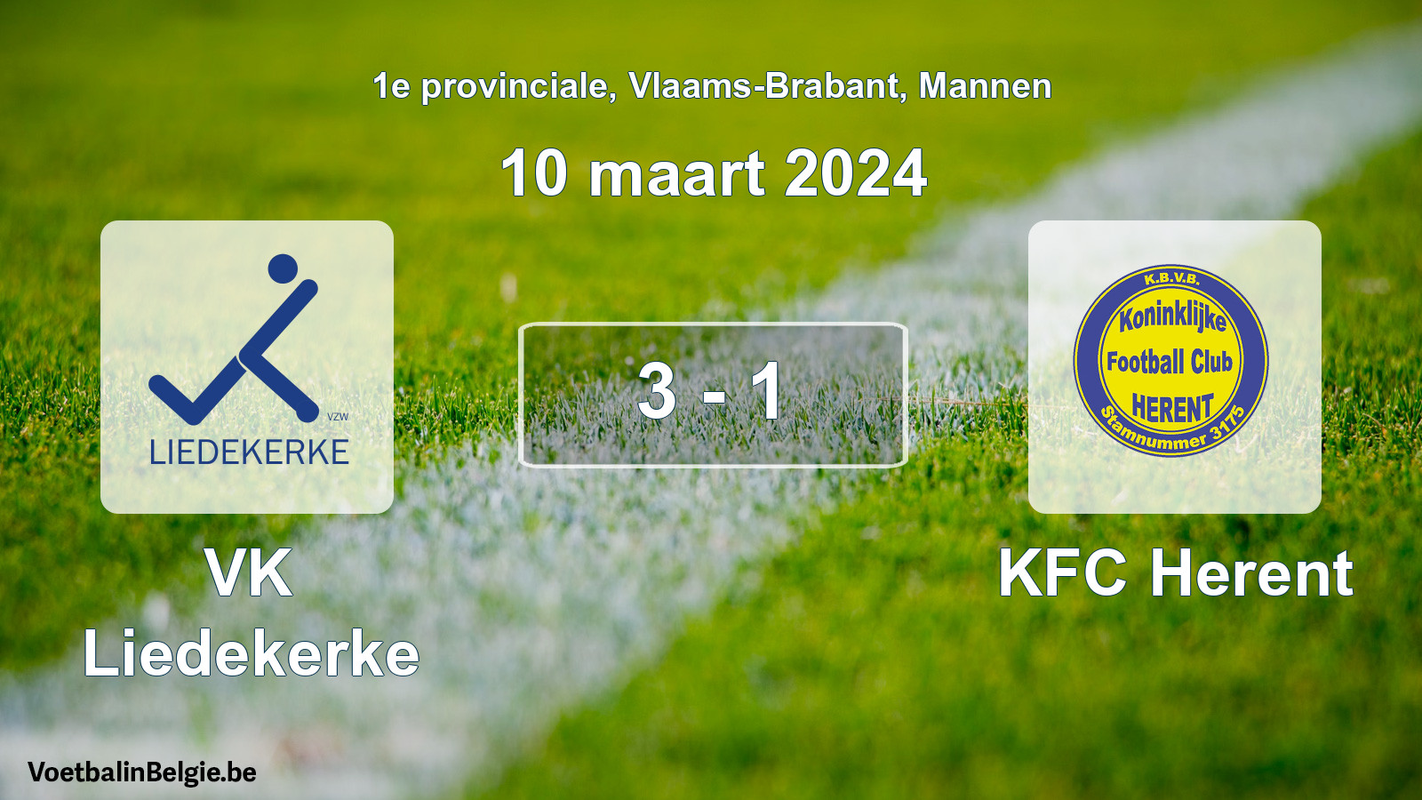 Gespeelde wedstrijd mannenvoetbal: VK Liedekerke - KFC Herent 3 - 1 (10 maart 2024)