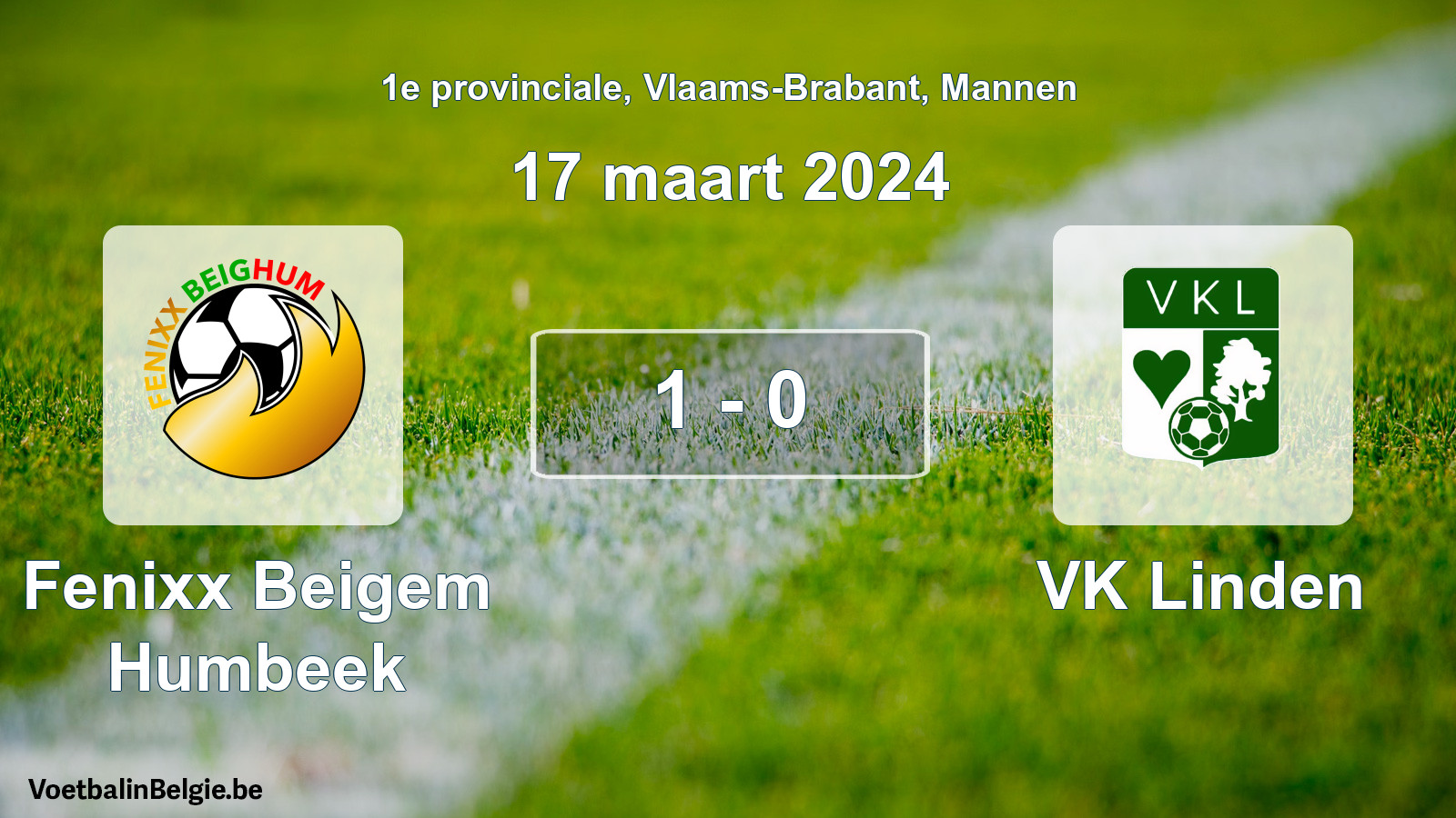 Gespeelde wedstrijd mannenvoetbal: Fenixx Beigem Humbeek - VK Linden 1 - 0 (17 maart 2024)