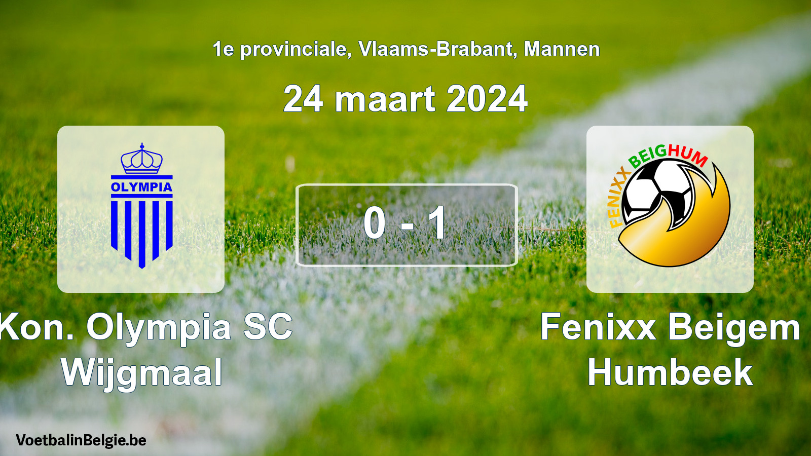 Gespeelde wedstrijd mannenvoetbal: Kon. Olympia SC Wijgmaal - Fenixx Beigem Humbeek 0 - 1 (24 maart 2024)