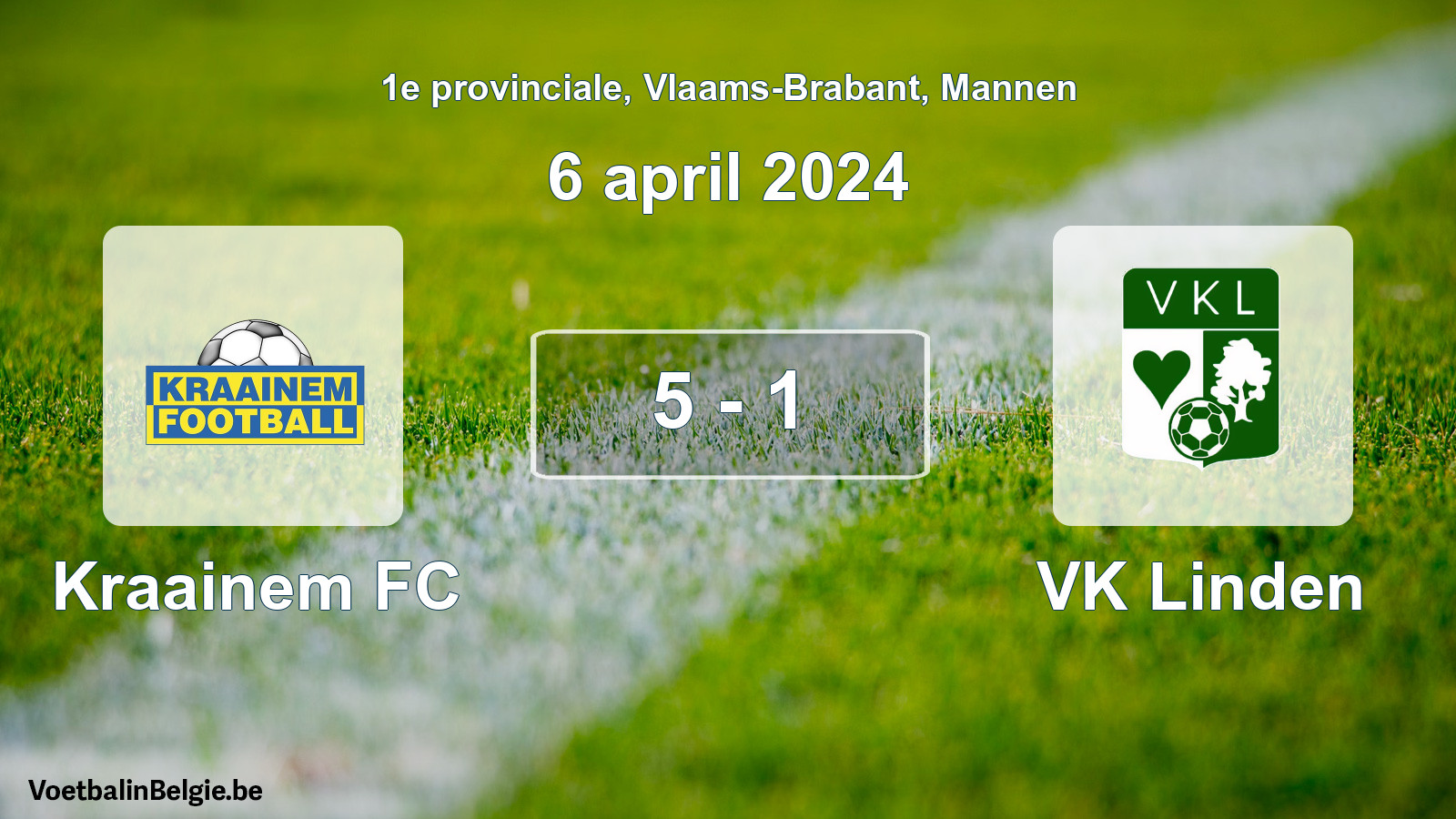 Gespeelde wedstrijd mannenvoetbal: Kraainem FC - VK Linden 5 - 1 (6 april 2024)
