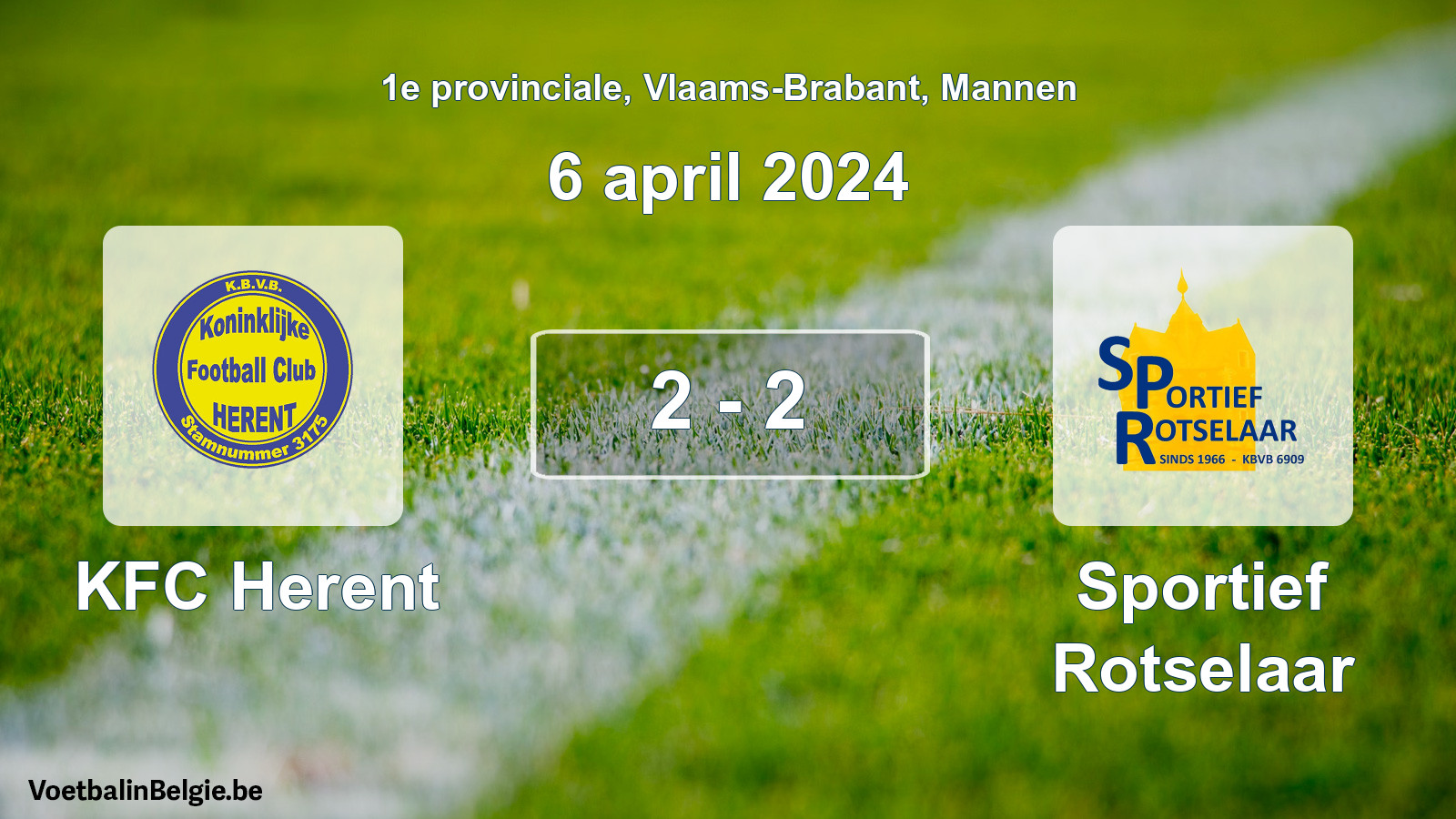 Gespeelde wedstrijd mannenvoetbal: KFC Herent - Sportief Rotselaar 2 - 2 (6 april 2024)