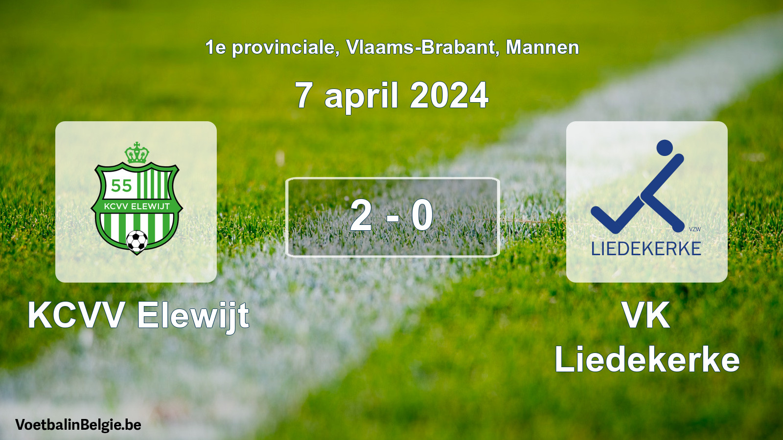 Gespeelde wedstrijd mannenvoetbal: KCVV Elewijt - VK Liedekerke 2 - 0 (7 april 2024)