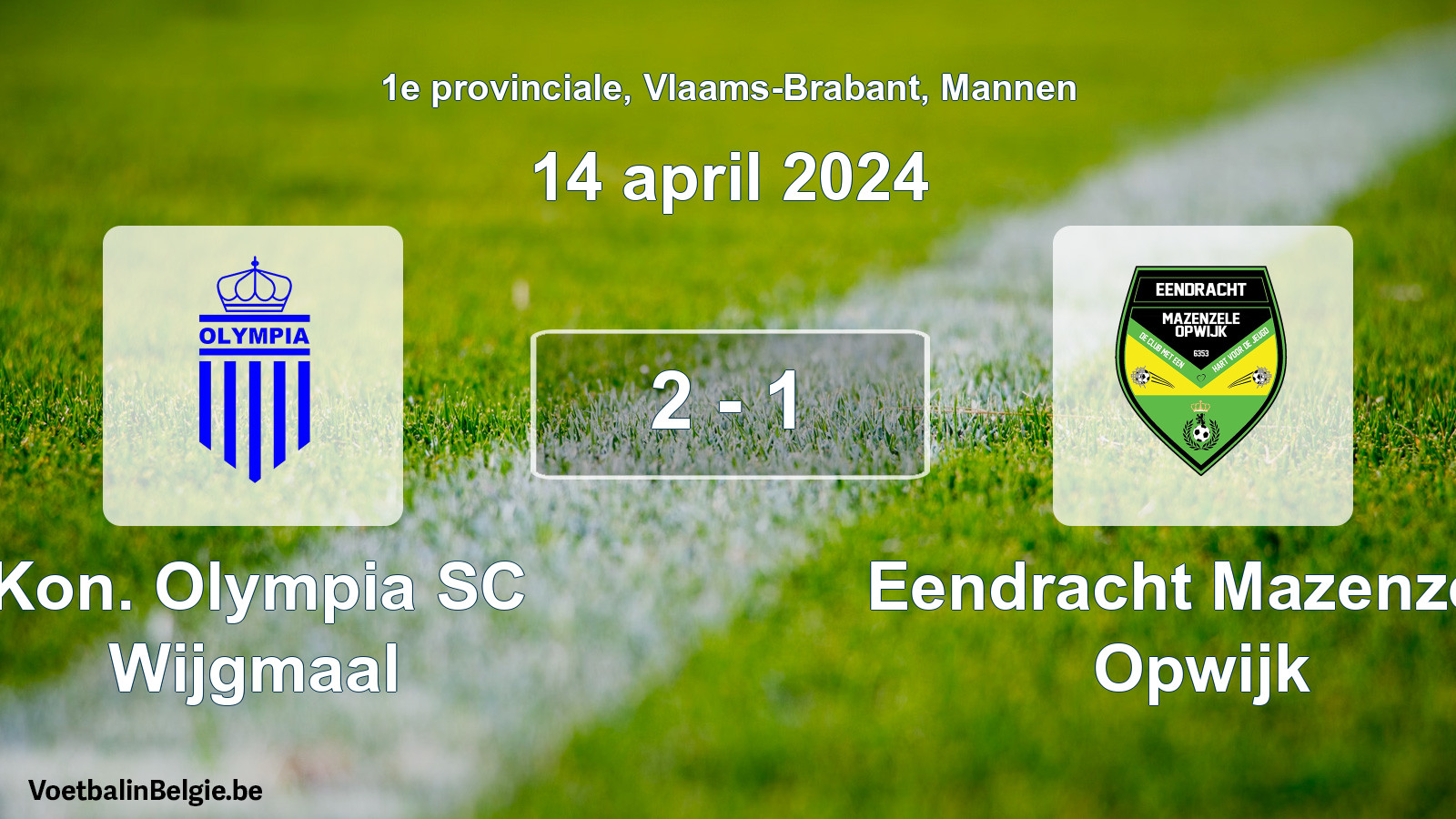 Gespeelde wedstrijd mannenvoetbal: Kon. Olympia SC Wijgmaal - Eendracht Mazenzele Opwijk 2 - 1 (14 april 2024)