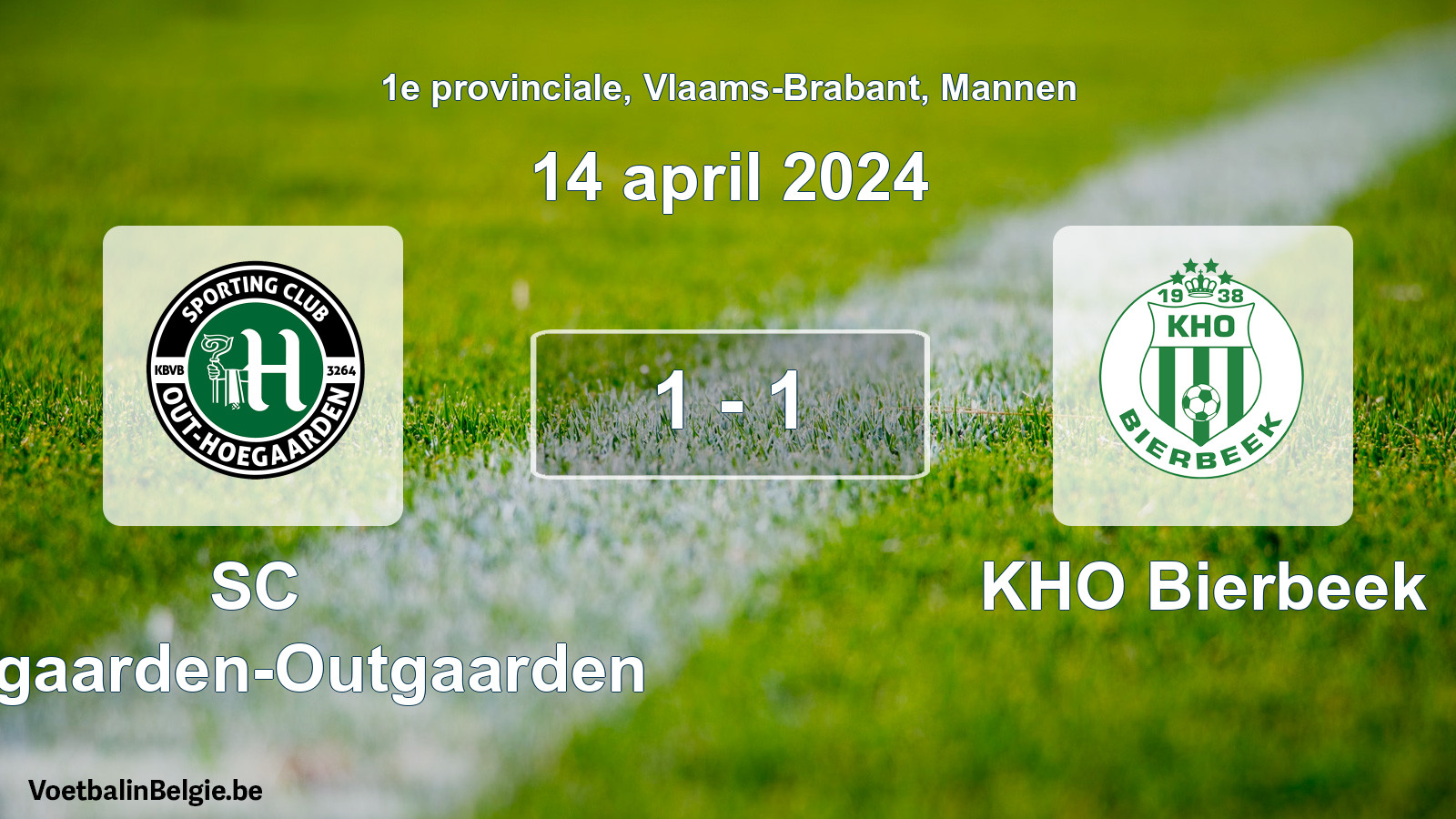 Gespeelde wedstrijd mannenvoetbal: SC Hoegaarden-Outgaarden - KHO Bierbeek 1 - 1 (14 april 2024)