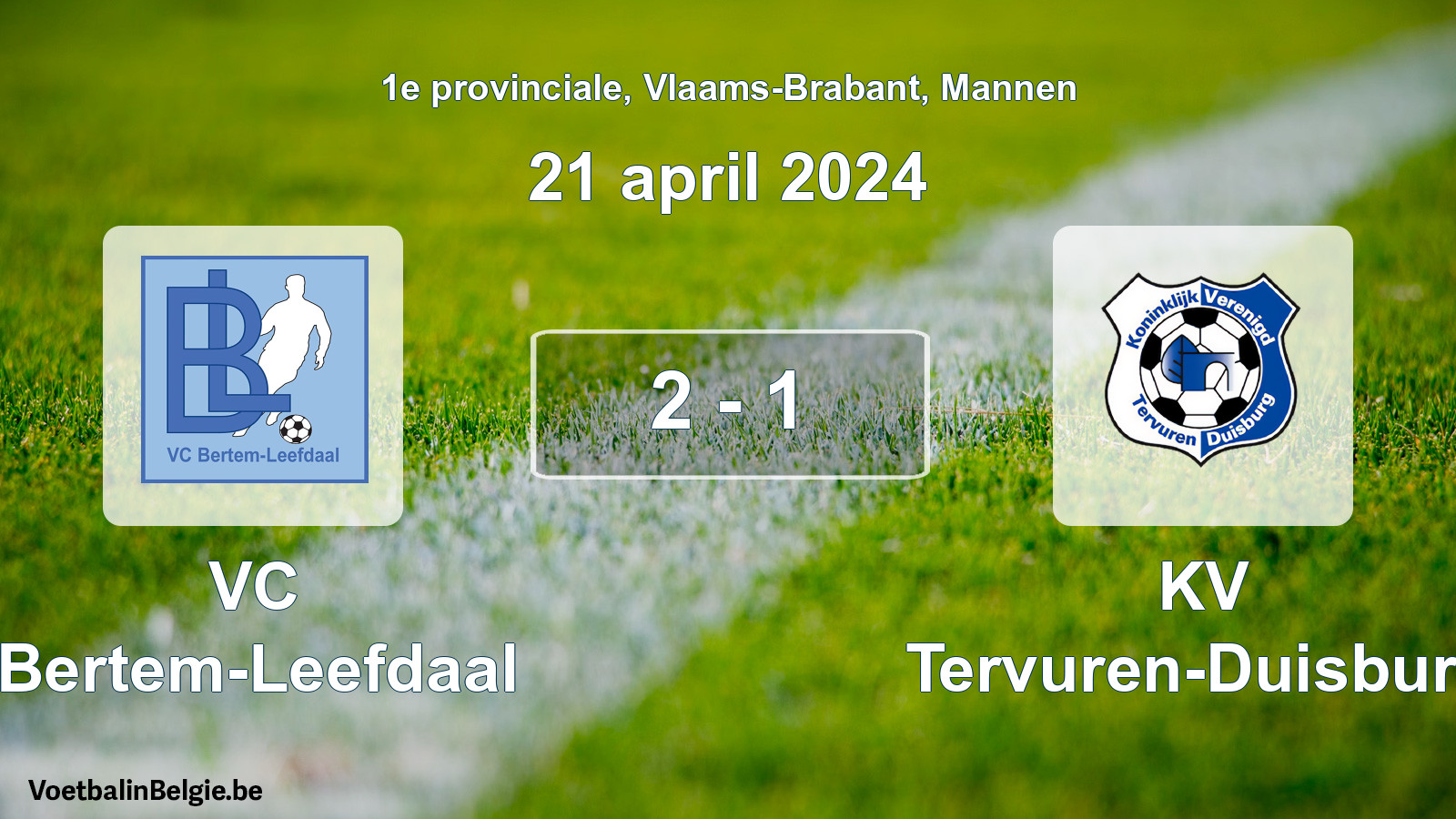 Gespeelde wedstrijd mannenvoetbal: VC Bertem-Leefdaal - KV Tervuren-Duisburg 2 - 1 (21 april 2024)