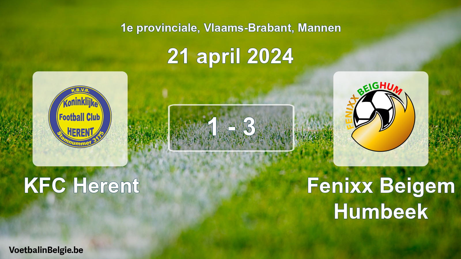 Gespeelde wedstrijd mannenvoetbal: KFC Herent - Fenixx Beigem Humbeek 1 - 3 (21 april 2024)