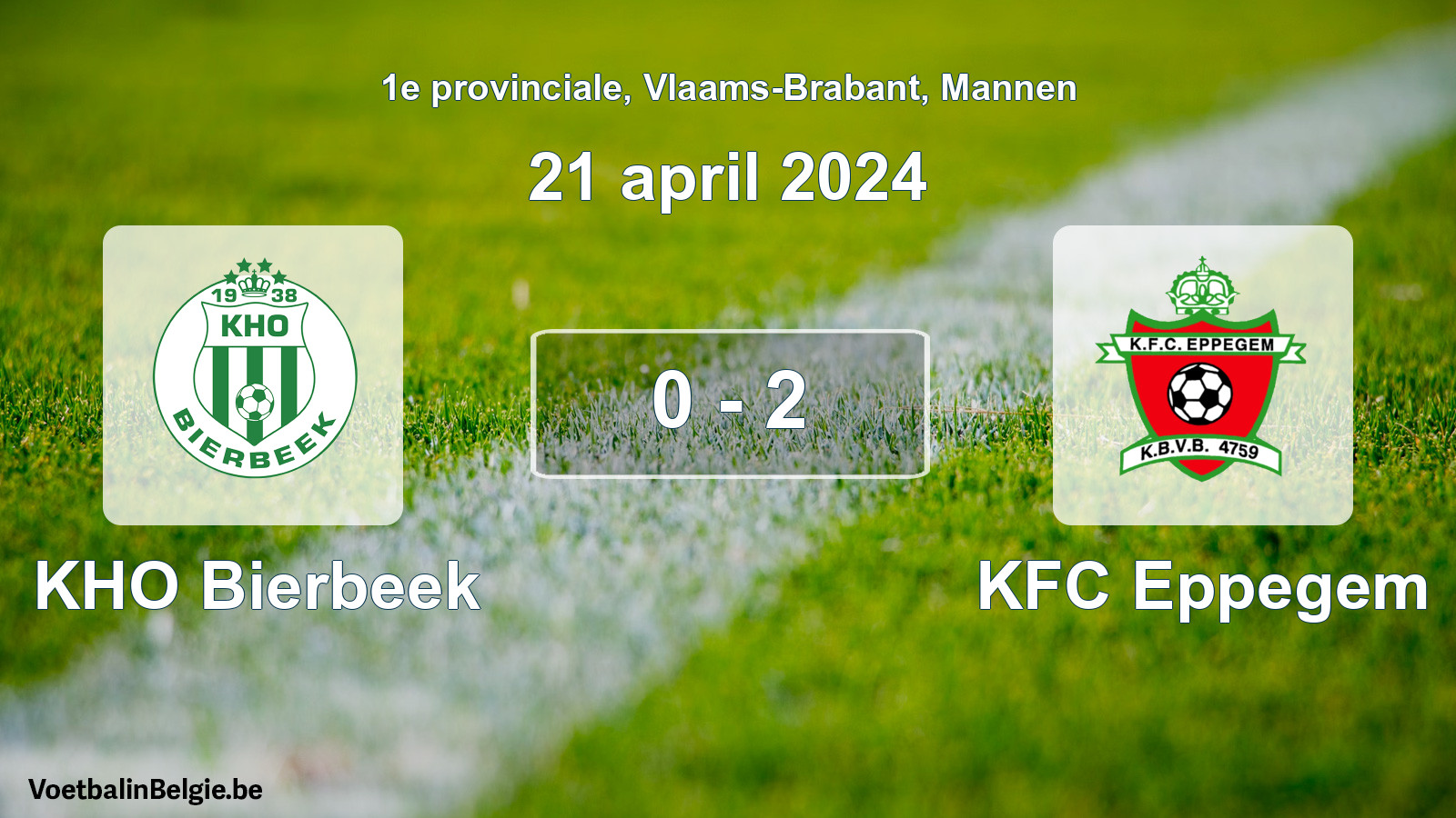 Gespeelde wedstrijd mannenvoetbal: KHO Bierbeek - KFC Eppegem 0 - 2 (21 april 2024)