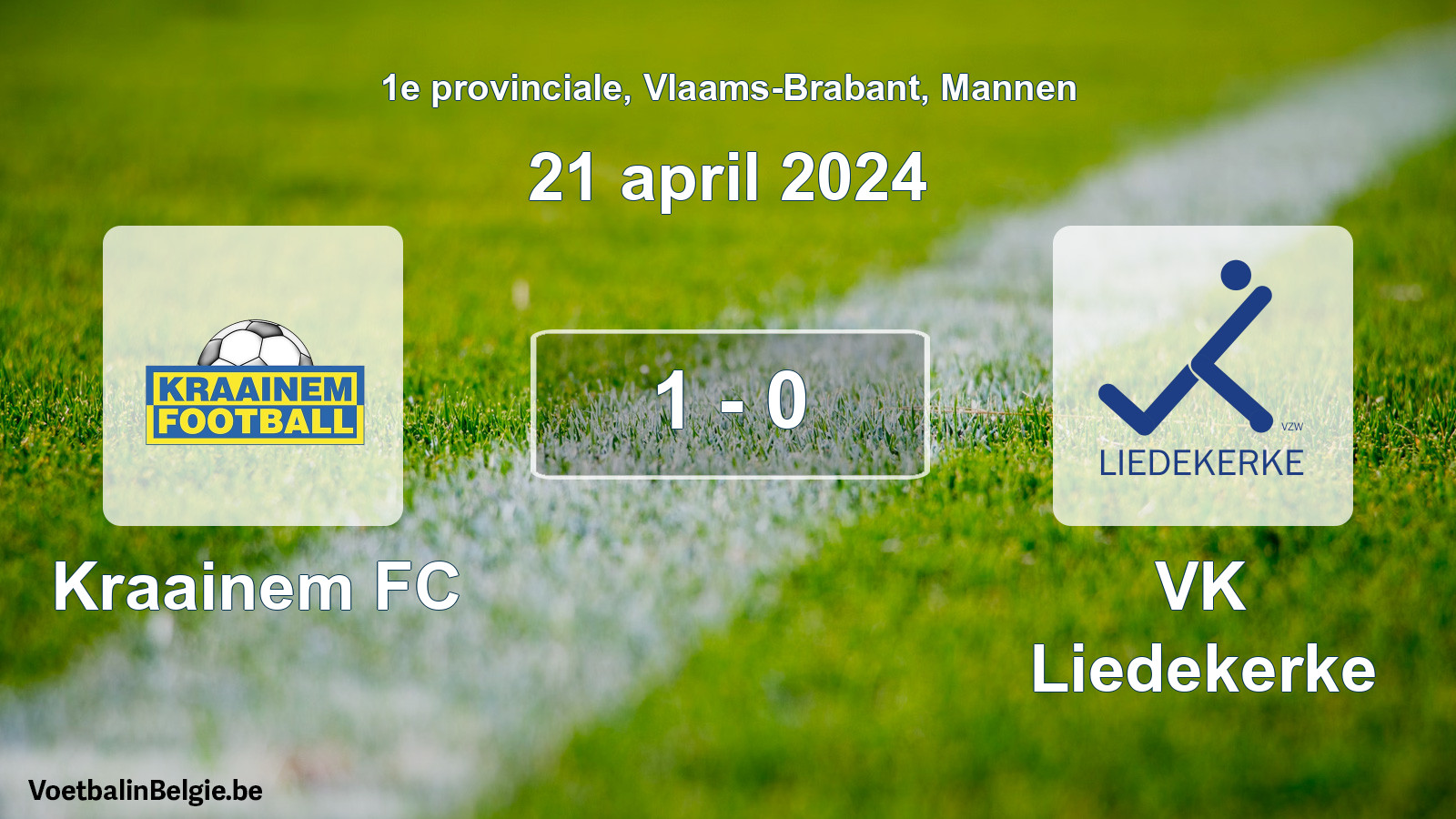 Gespeelde wedstrijd mannenvoetbal: Kraainem FC - VK Liedekerke 1 - 0 (21 april 2024)