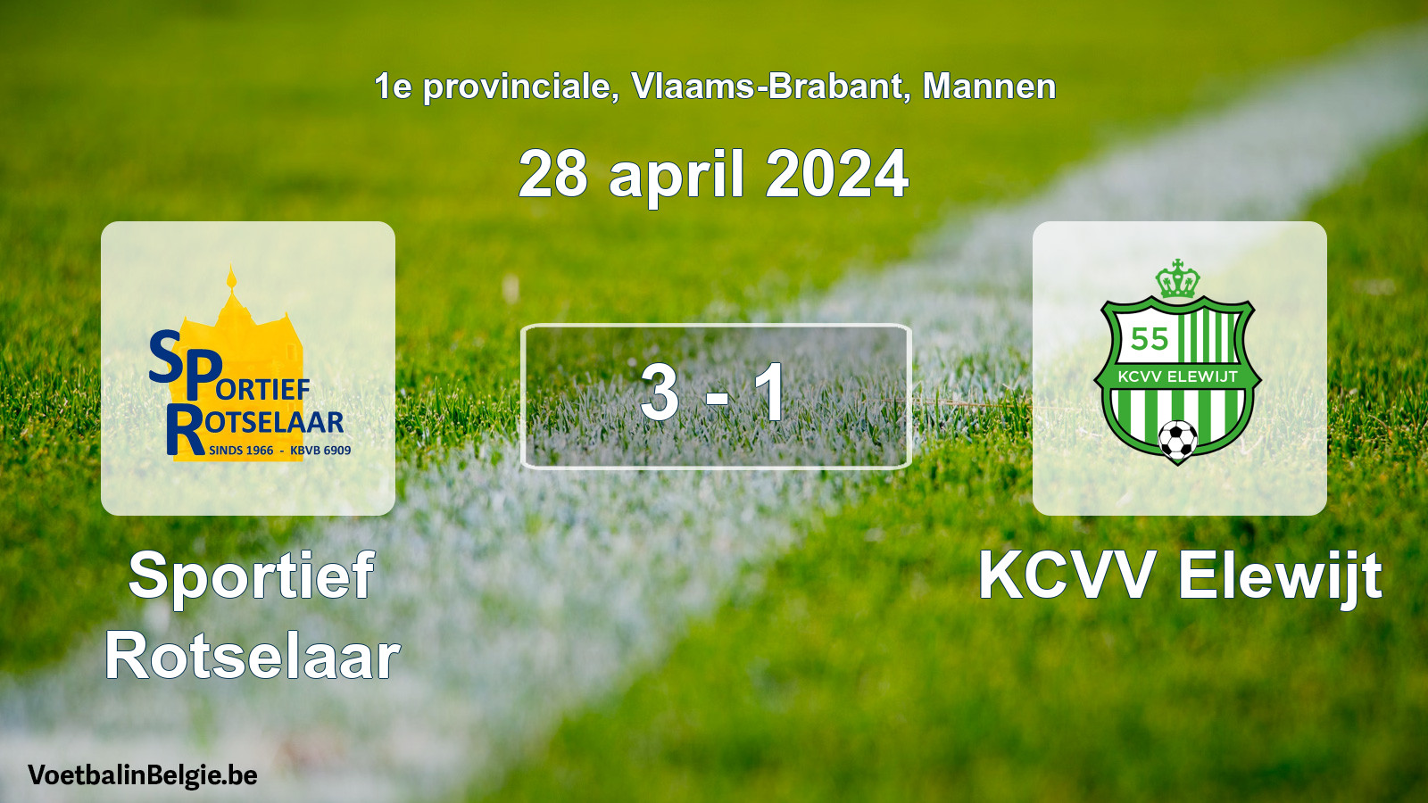 Gespeelde wedstrijd mannenvoetbal: Sportief Rotselaar - KCVV Elewijt 3 - 1 (28 april 2024)