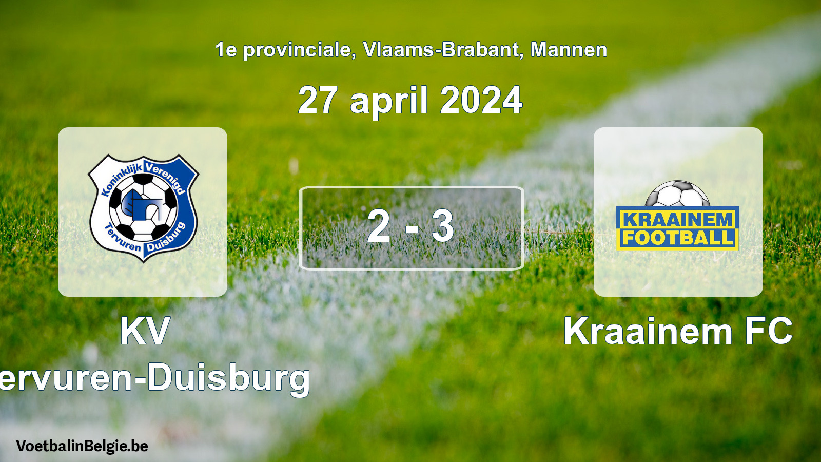 Gespeelde wedstrijd mannenvoetbal: KV Tervuren-Duisburg - Kraainem FC 2 - 3 (27 april 2024)