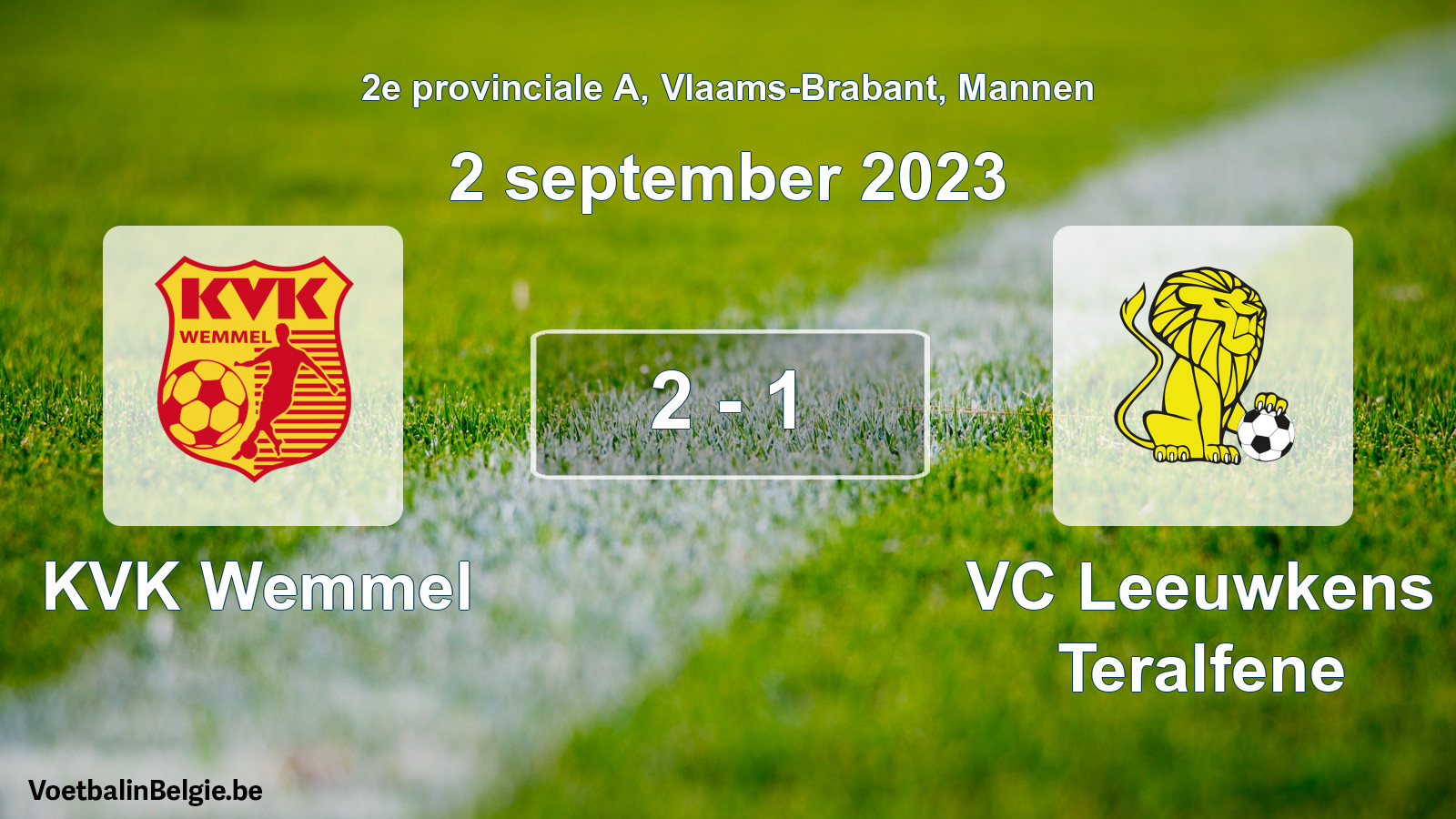 Gespeelde wedstrijd mannenvoetbal: KVK Wemmel - VC Leeuwkens Teralfene 2 - 1 (2 september 2023)