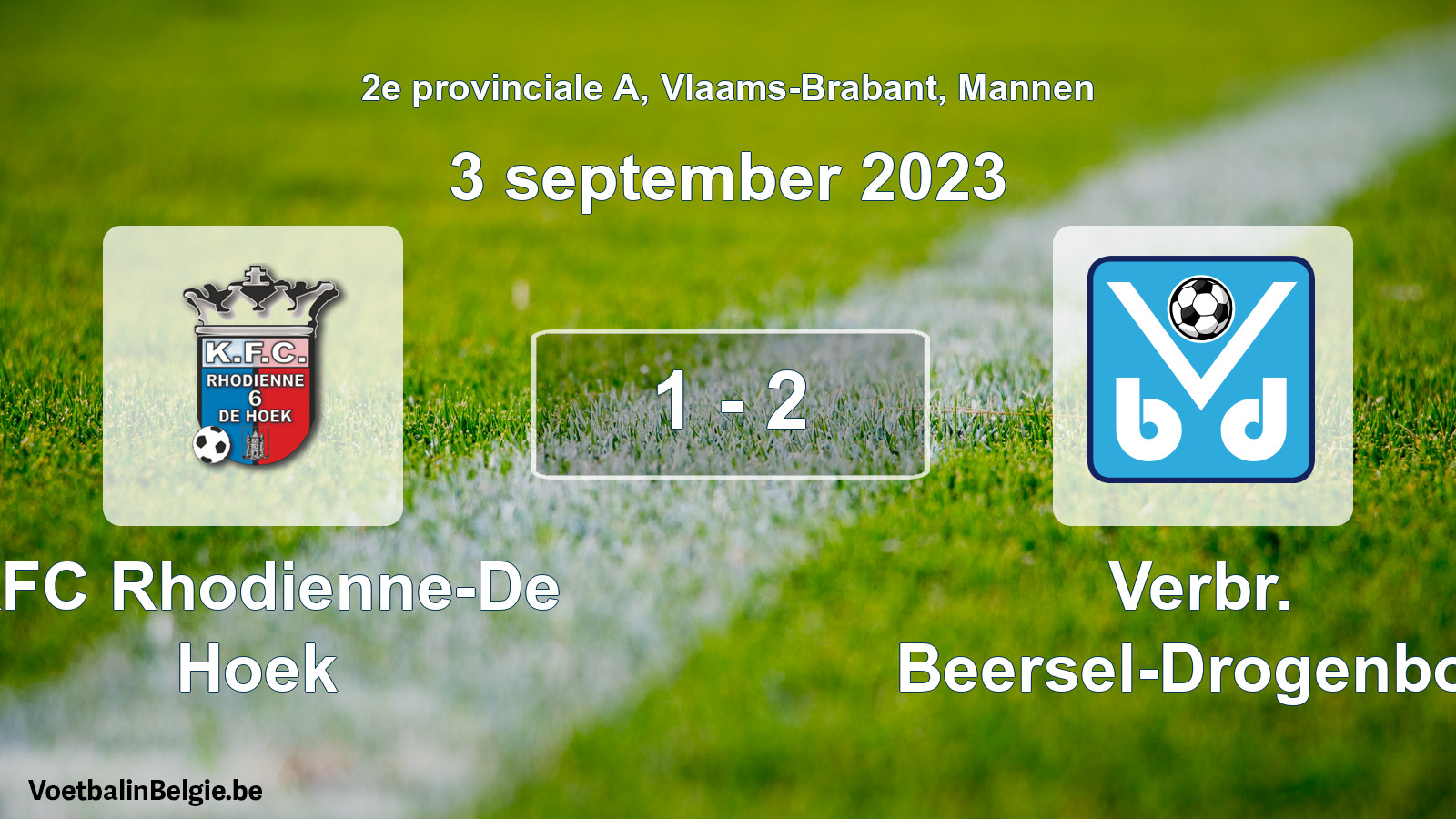 Gespeelde wedstrijd mannenvoetbal: KFC Rhodienne-De Hoek - Verbr. Beersel-Drogenbos 1 - 2 (3 september 2023)