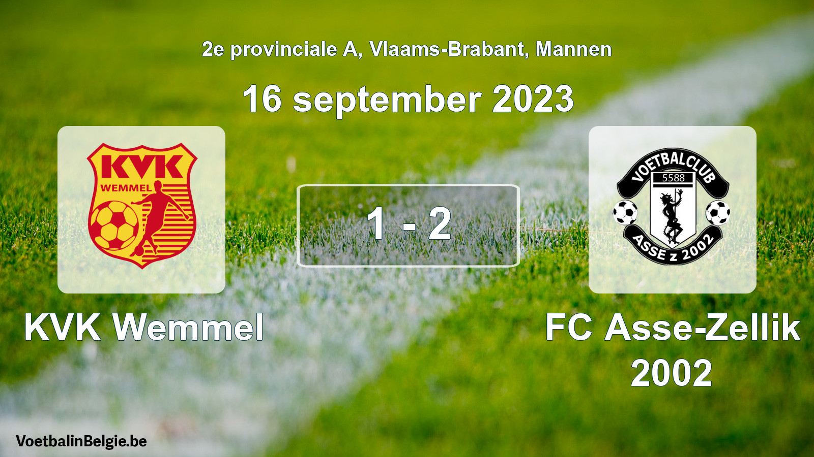 Gespeelde wedstrijd mannenvoetbal: KVK Wemmel - FC Asse-Zellik 2002 1 - 2 (16 september 2023)