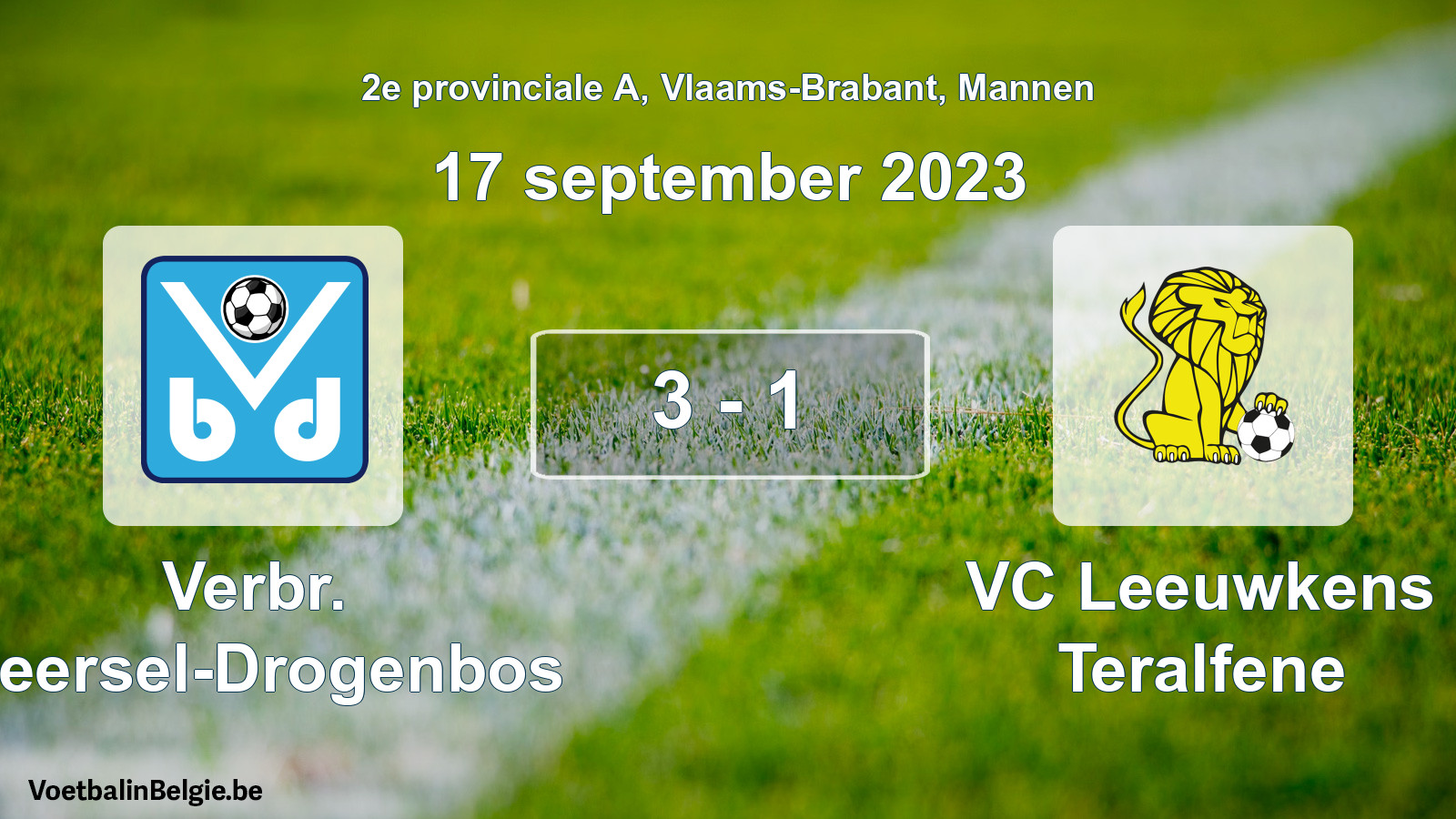 Gespeelde wedstrijd mannenvoetbal: Verbr. Beersel-Drogenbos - VC Leeuwkens Teralfene 3 - 1 (17 september 2023)