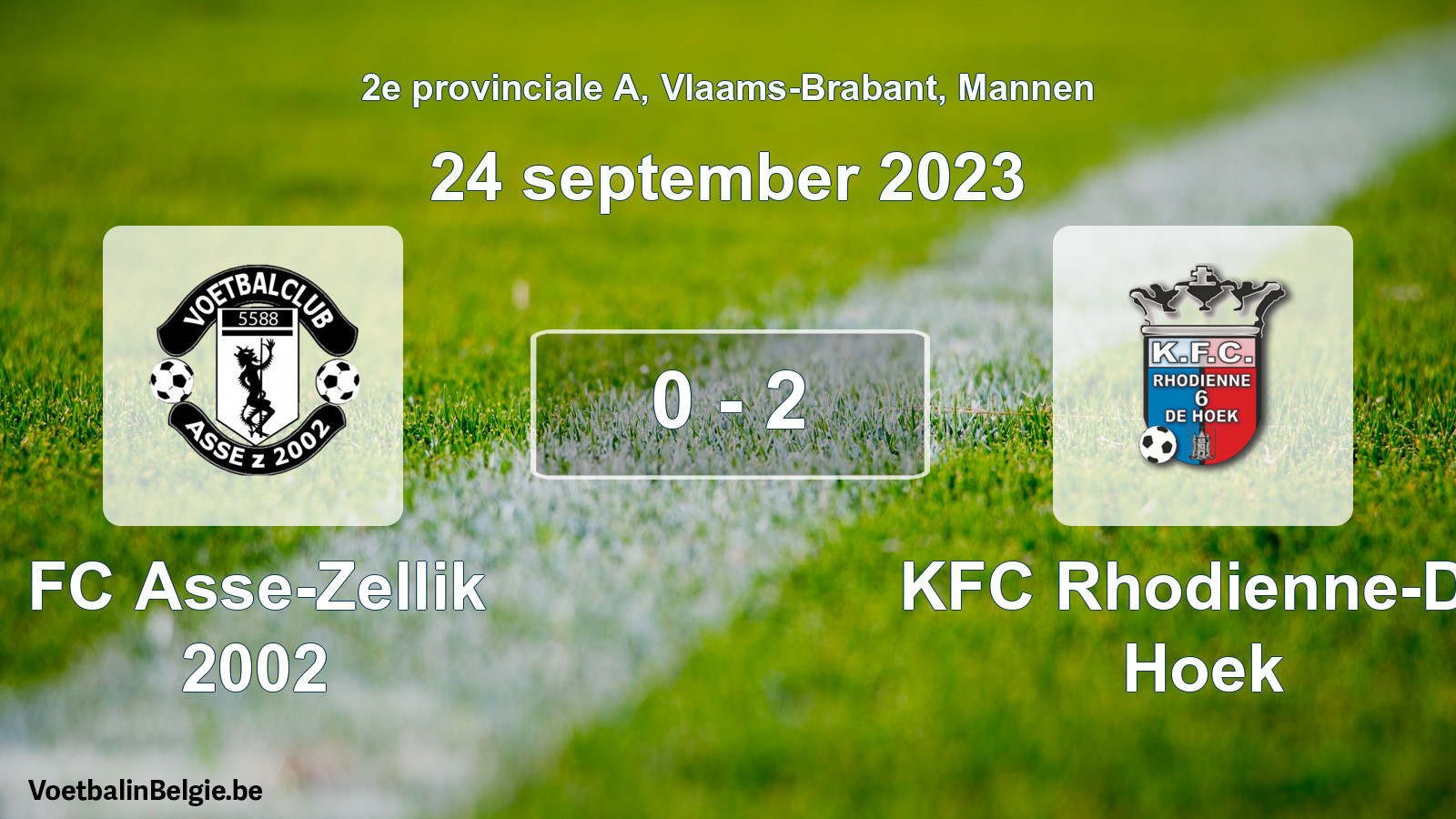 Gespeelde wedstrijd mannenvoetbal: FC Asse-Zellik 2002 - KFC Rhodienne-De Hoek 0 - 2 (24 september 2023)
