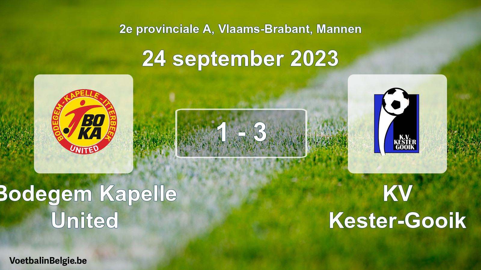 Gespeelde wedstrijd mannenvoetbal: Bodegem Kapelle United - KV Kester-Gooik 1 - 3 (24 september 2023)