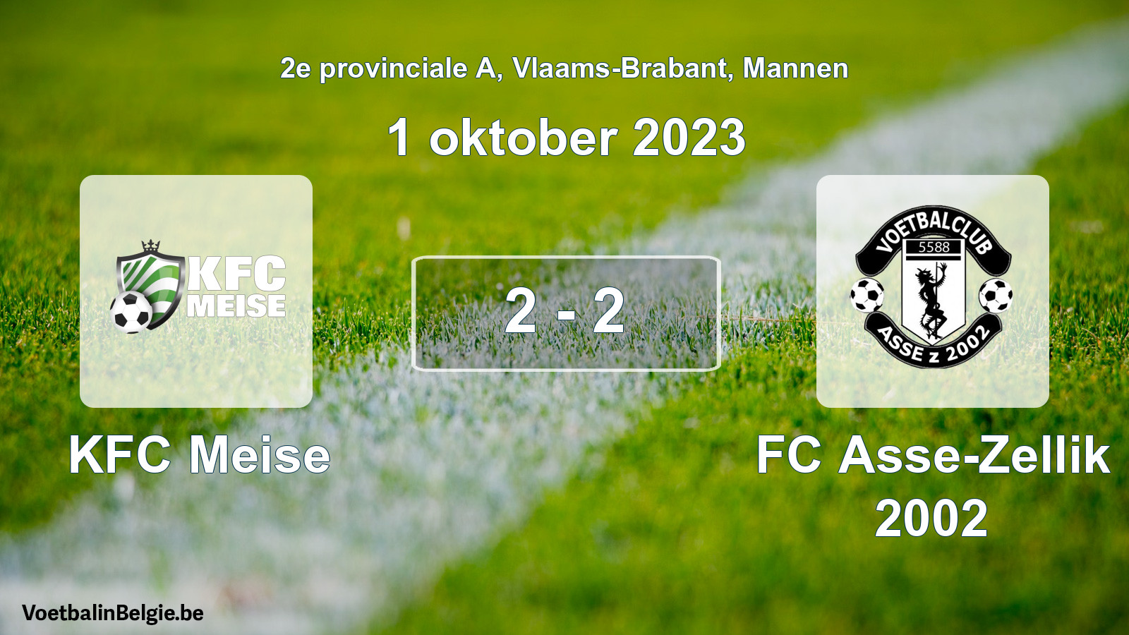 Gespeelde wedstrijd mannenvoetbal: KFC Meise - FC Asse-Zellik 2002 2 - 2 (1 oktober 2023)