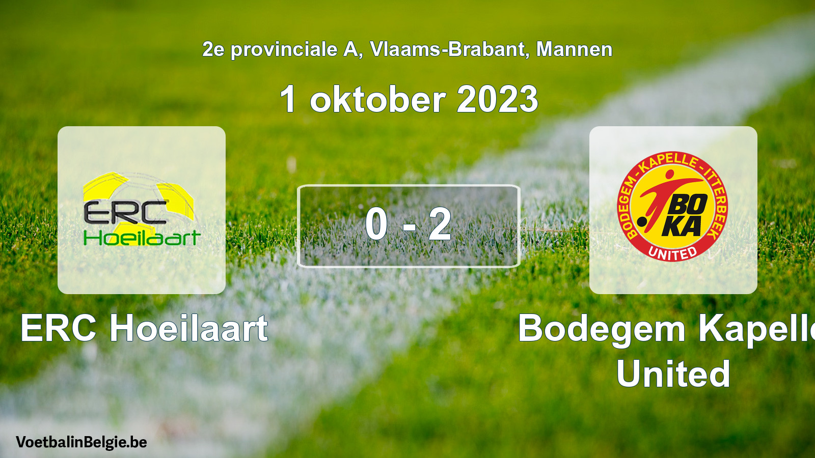 Gespeelde wedstrijd mannenvoetbal: ERC Hoeilaart - Bodegem Kapelle United 0 - 2 (1 oktober 2023)