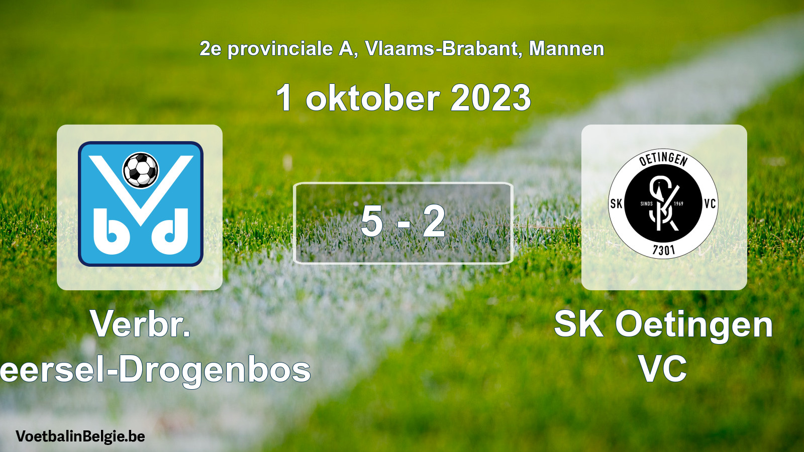 Gespeelde wedstrijd mannenvoetbal: Verbr. Beersel-Drogenbos - SK Oetingen VC 5 - 2 (1 oktober 2023)